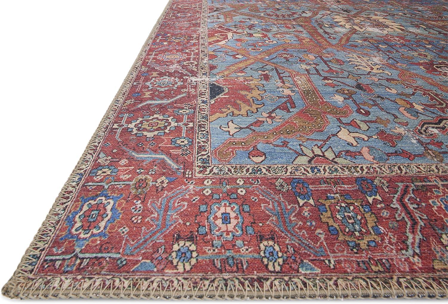 Aztec Geometric Blue and Red Hand-Knotted Wool Blend Area Rug