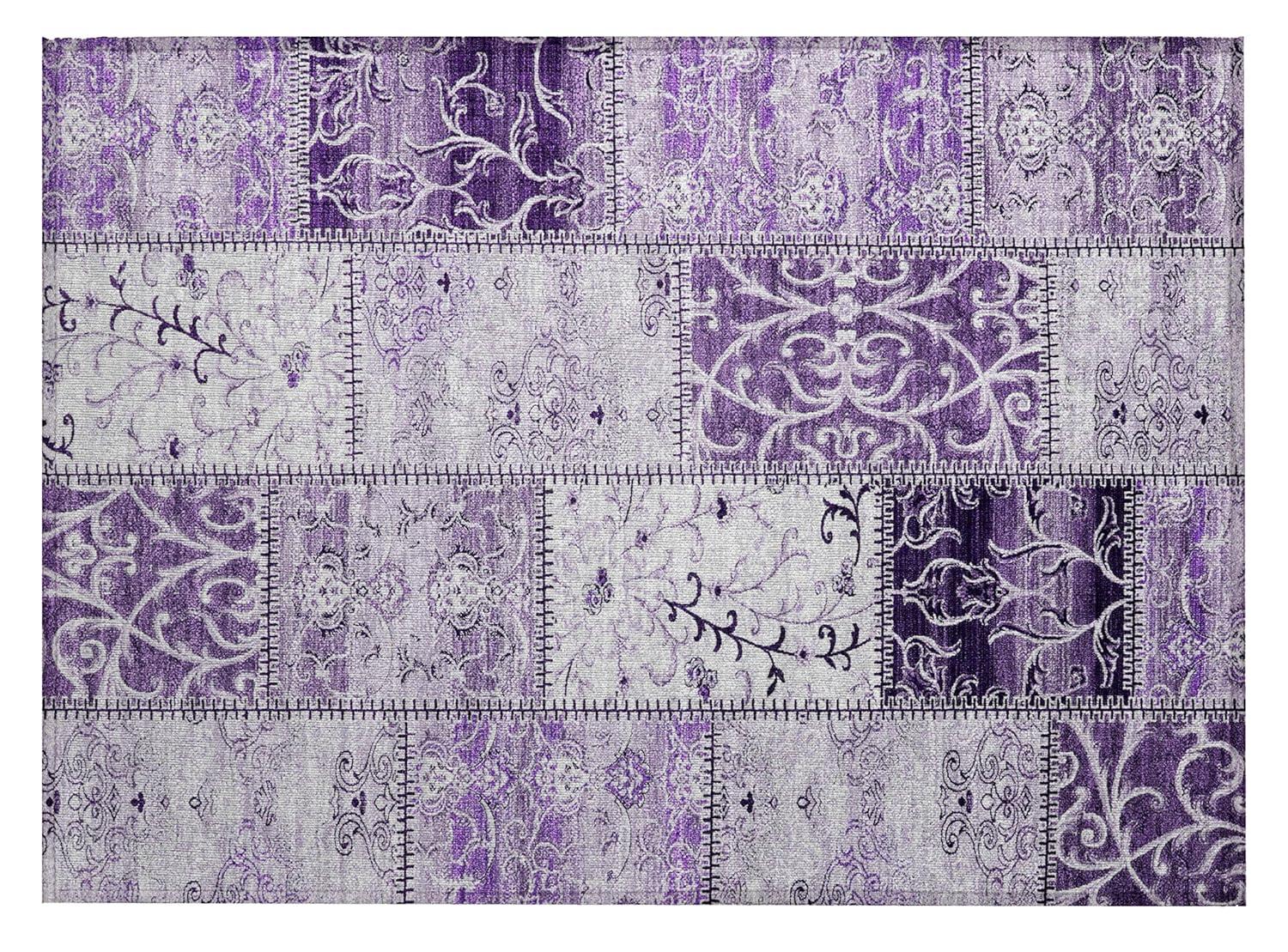 Purple Rectangular Synthetic Flat Woven Washable Rug