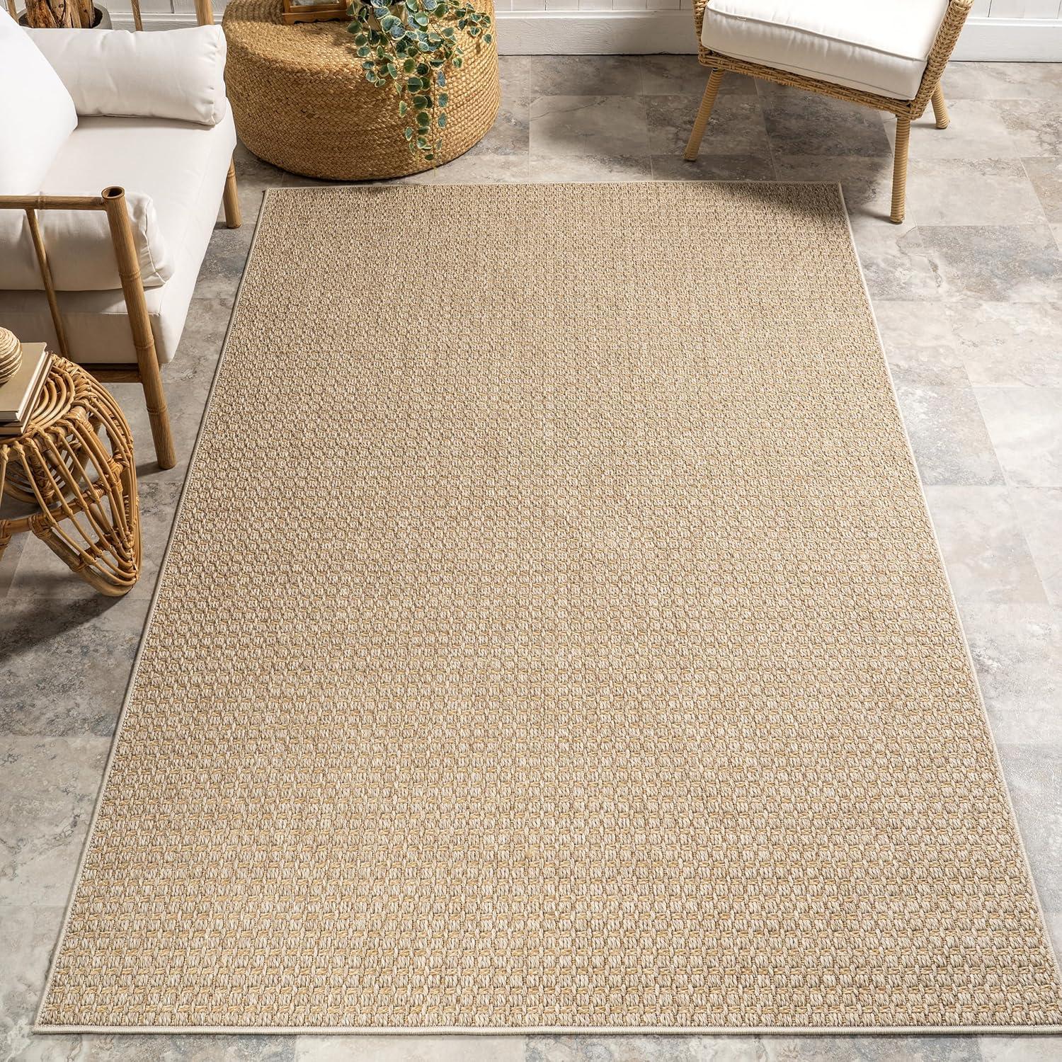 Beige Geometric Flat Woven 6' x 9' Outdoor Area Rug