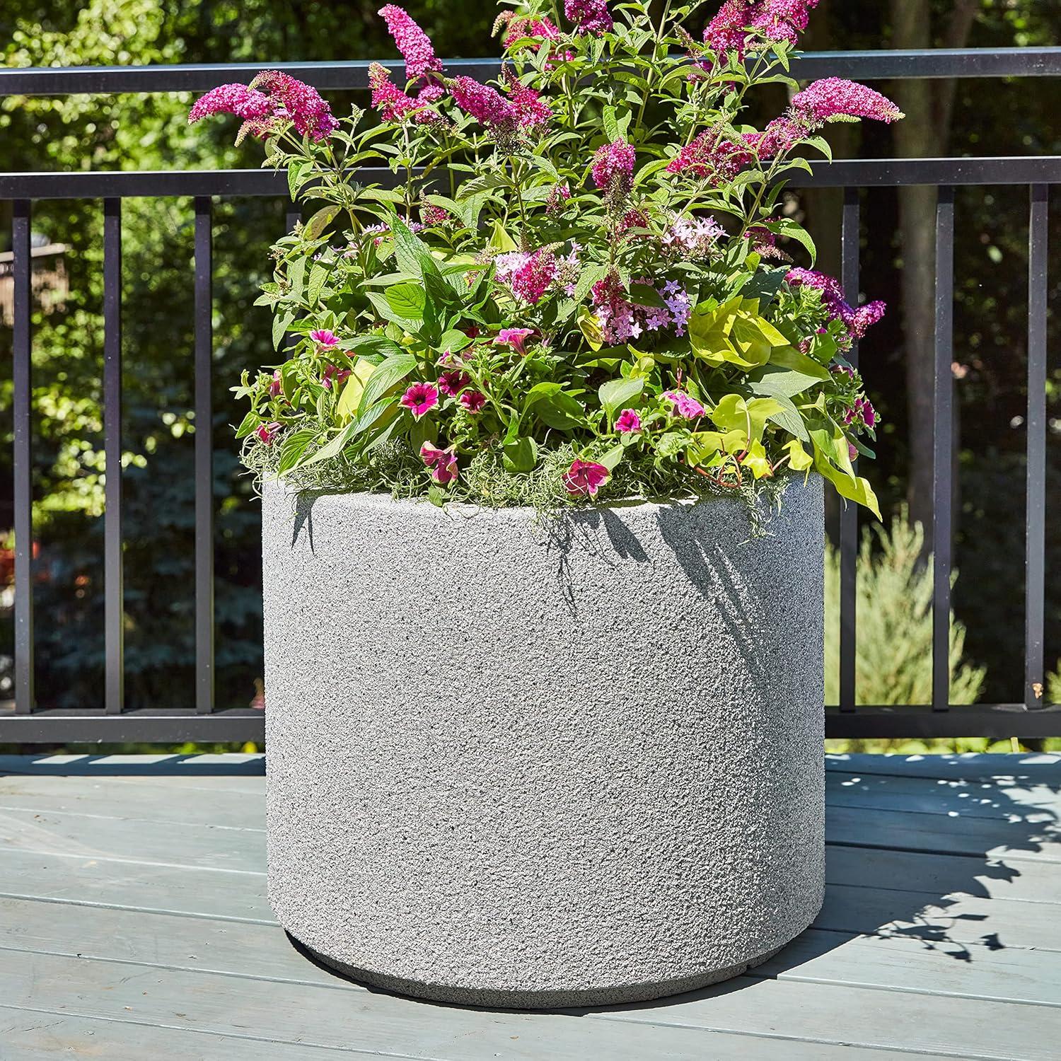 Gray Granite Extra Large Round Outdoor Planter with Drainage Holes