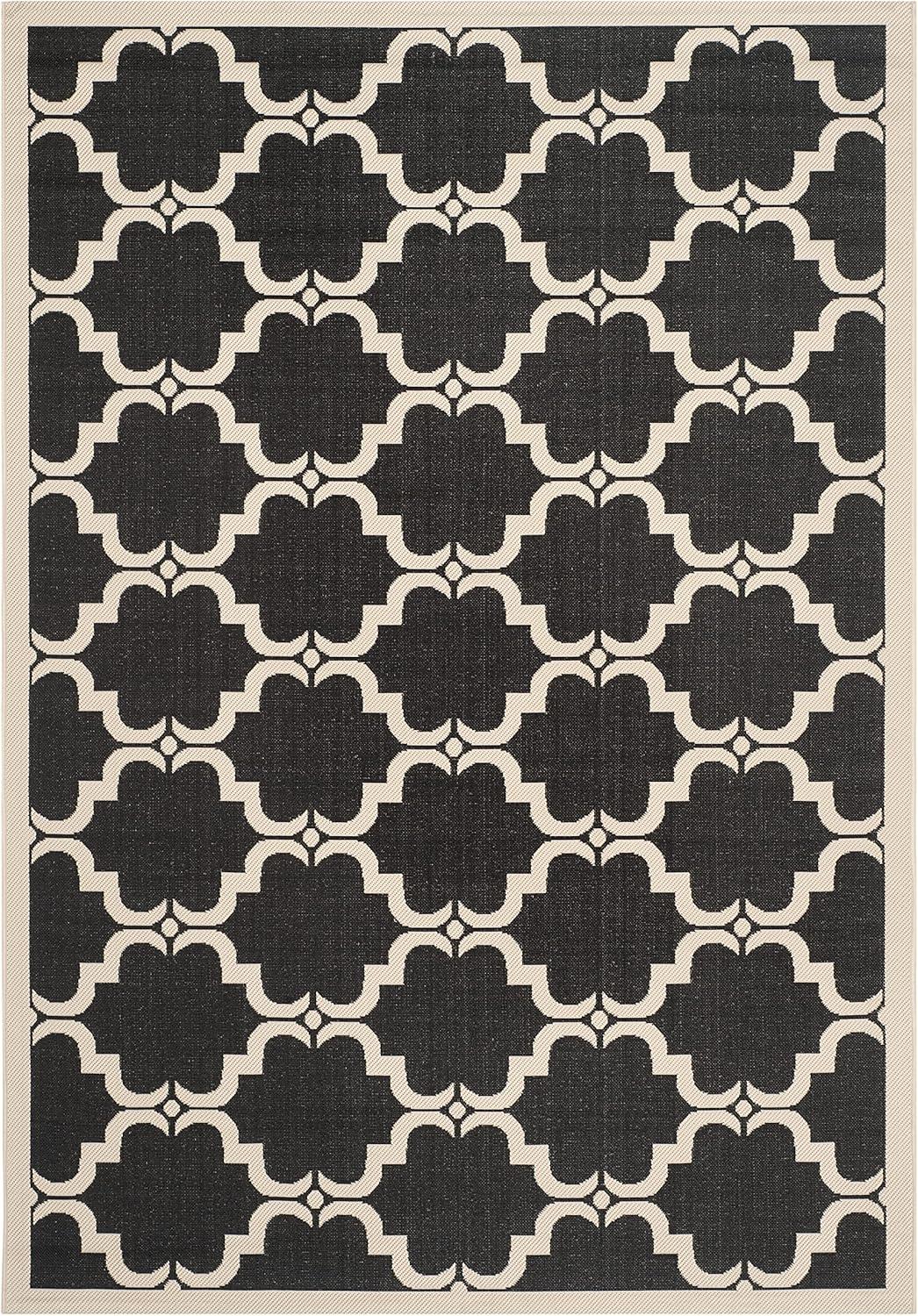 Courtyard CY6009 Power Loomed Indoor and Outdoor Area Rug - Black/Beige - 6'7"x9'6" - Safavieh