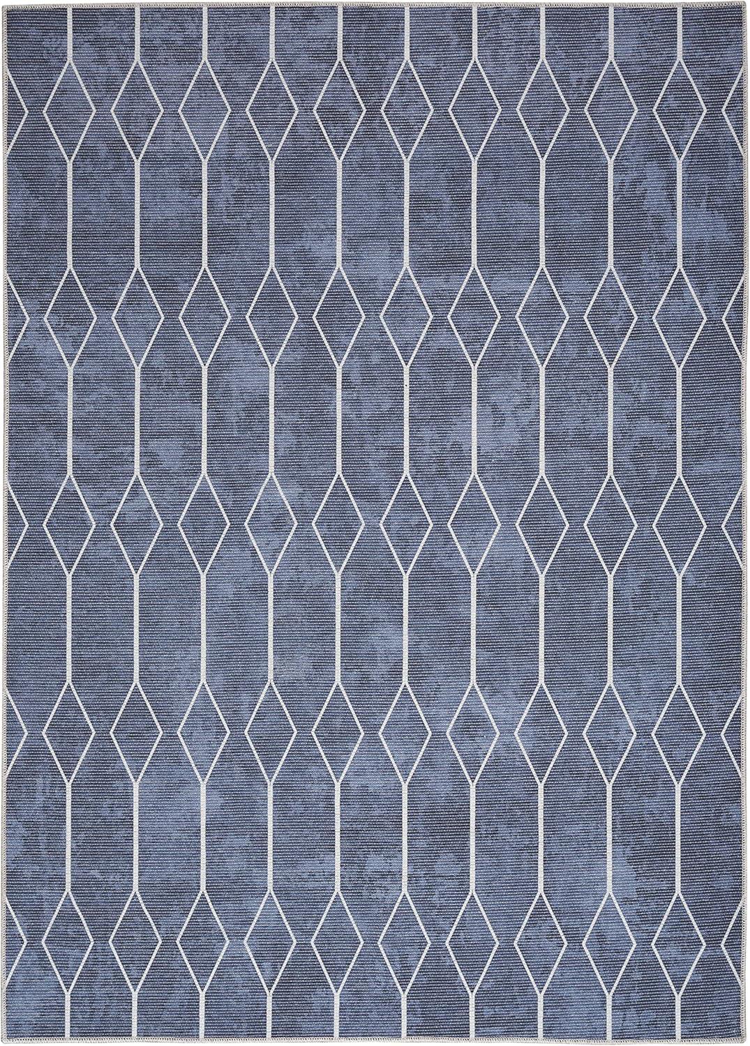 Vintage-Inspired Geometric Navy 6' x 9' Easy-Care Area Rug