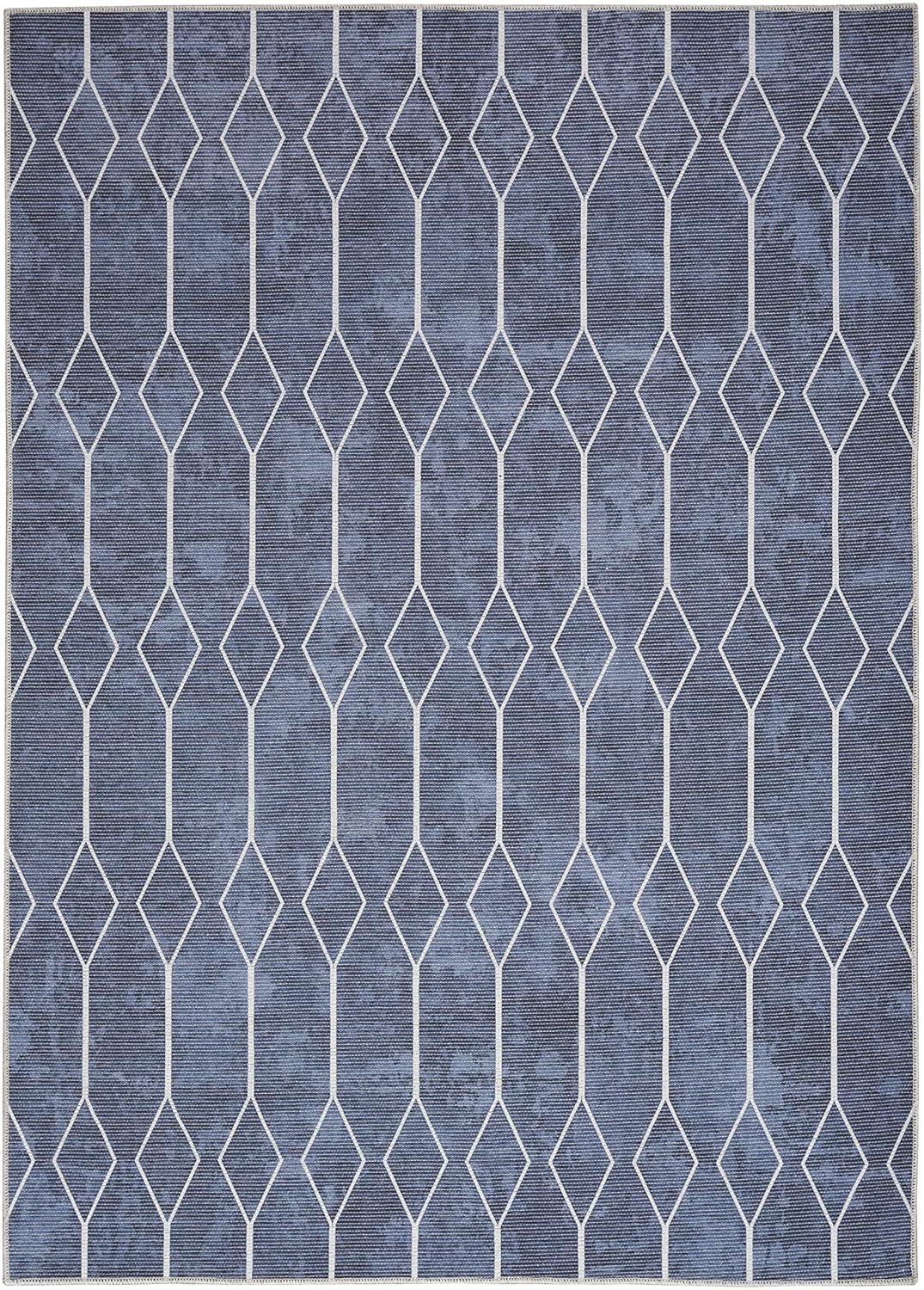 Pymble Geometric Machine Washable Area Rug in Navy Blue