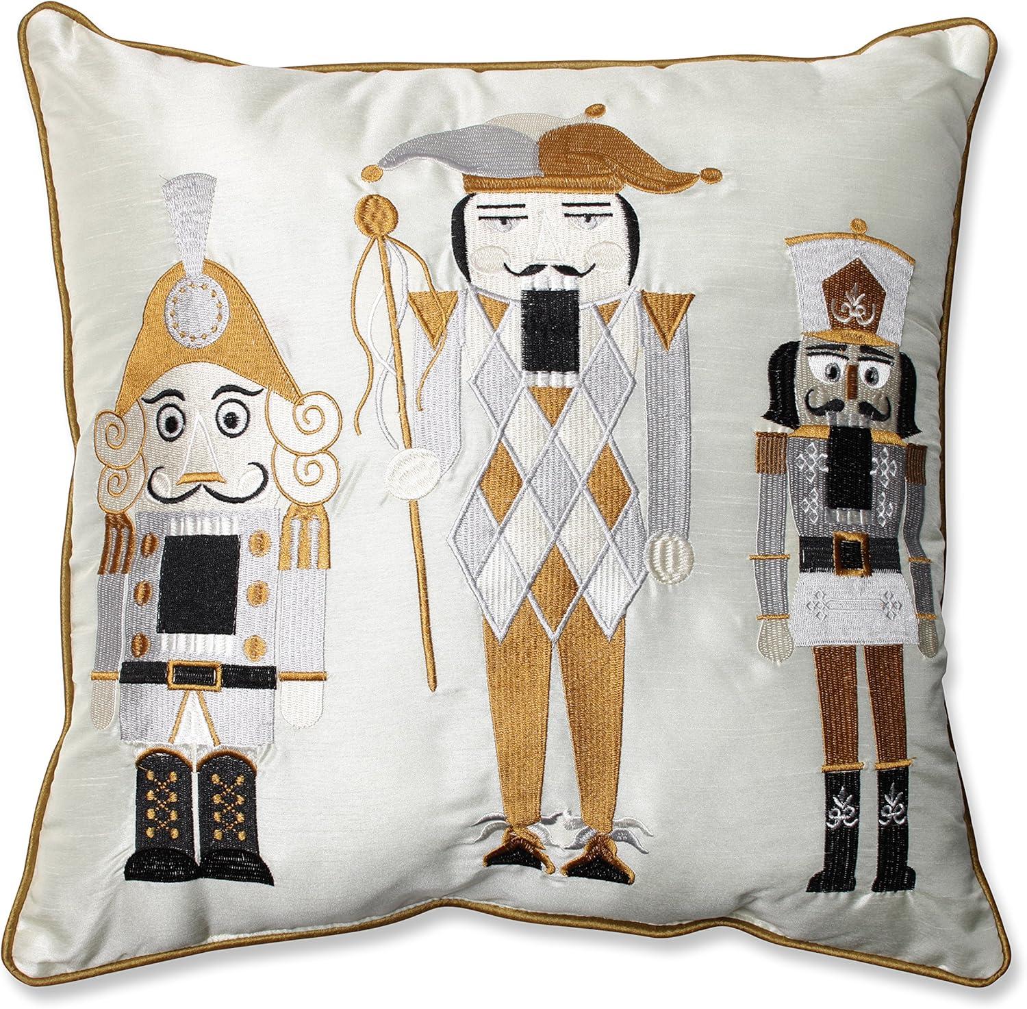 16.5" White and Gold Embroidered Nutcracker Throw Pillow