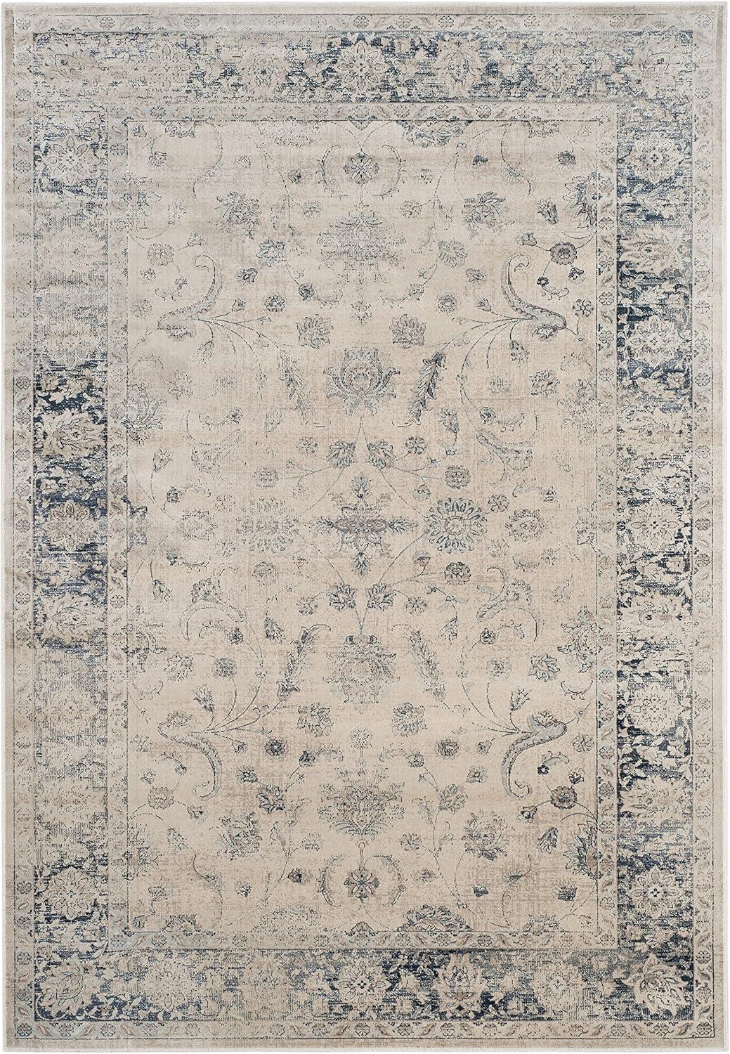 Stone and Blue Oriental Rectangular Viscose Rug, 9' x 12'