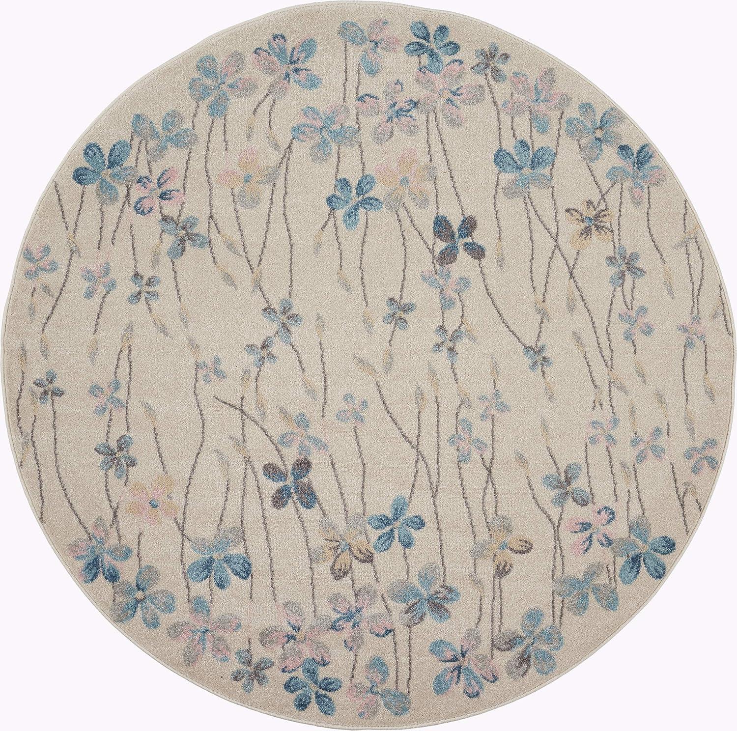 Nourison Tranquil Floral Ivory 5'3" x ROUND Area Rug, (5 Round)
