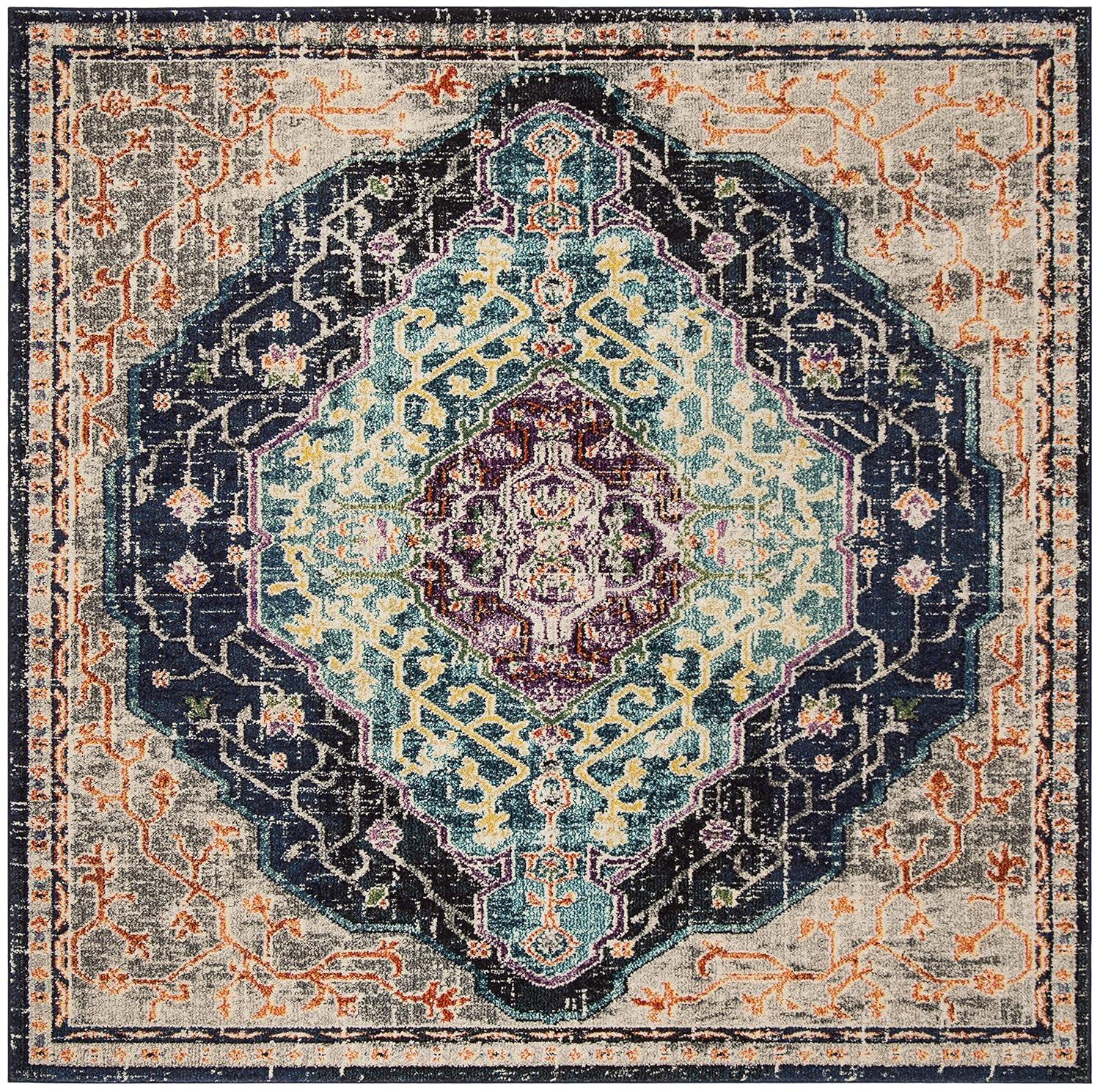 Monaco MNC249 Power Loomed Area Rug - Black/Blue - 6'7"x6'7" - Safavieh.