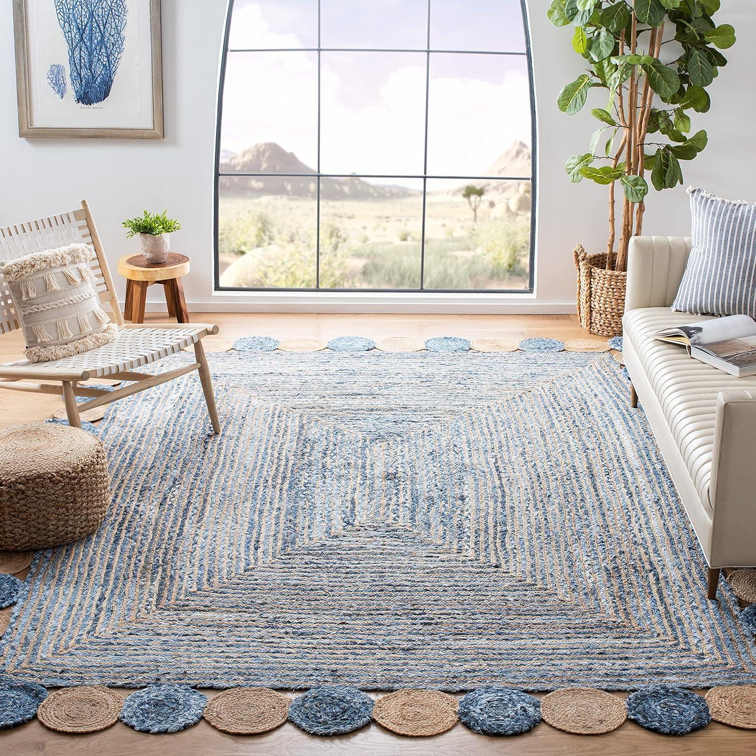 Coastal Breeze Handwoven Blue and Beige Stripe Cotton Rug 8' x 10'