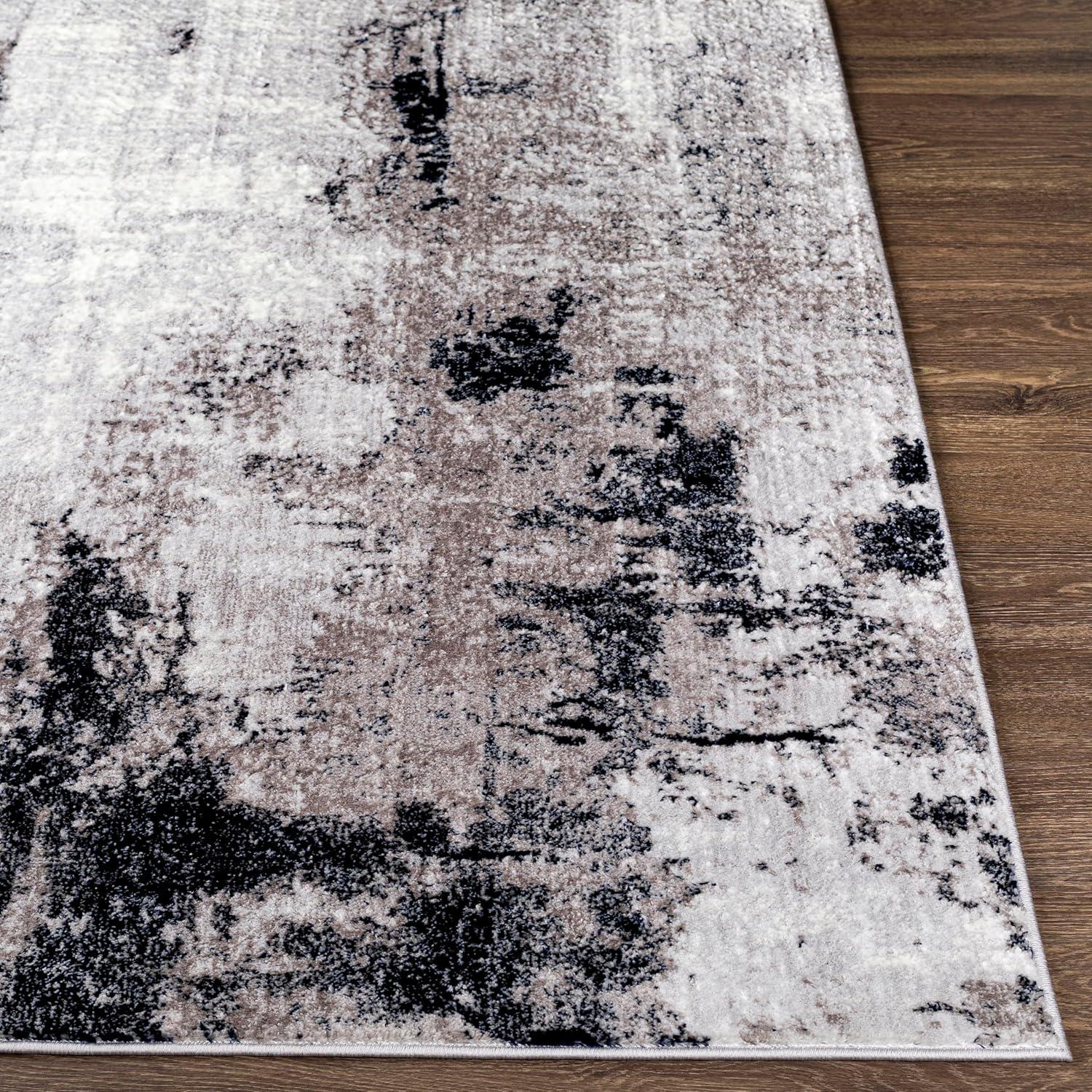 Houda Modern Abstract Silver and Charcoal Area Rug, 5'3" x 7'3"