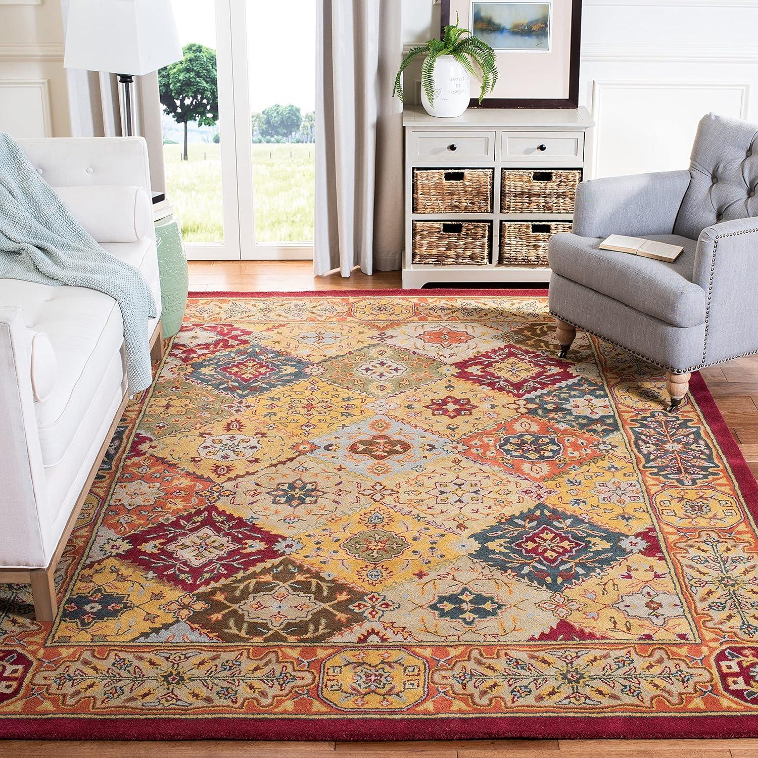 Elegant Heritage 4' Square Red and Multi Wool Area Rug