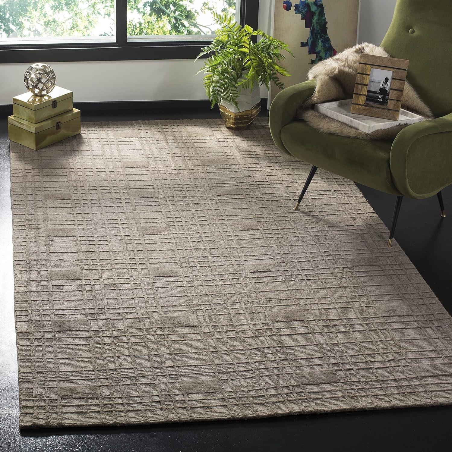 Tibetan Shag Hand Knotted Wool Pile Geometric Rug in Slate