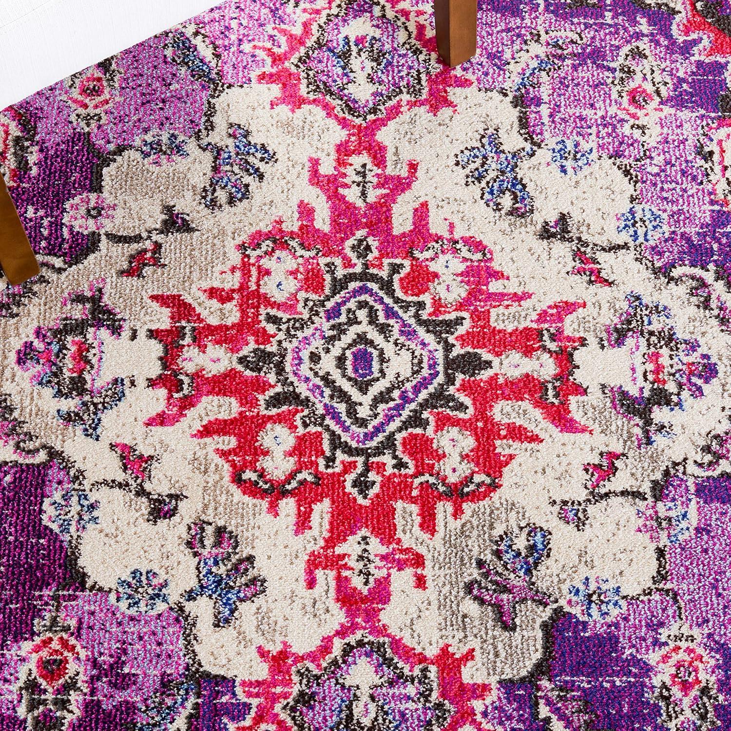 Monaco MNC243 Power Loomed Indoor Area Rug - Violet/Fuchsia - 5' Round - Safavieh