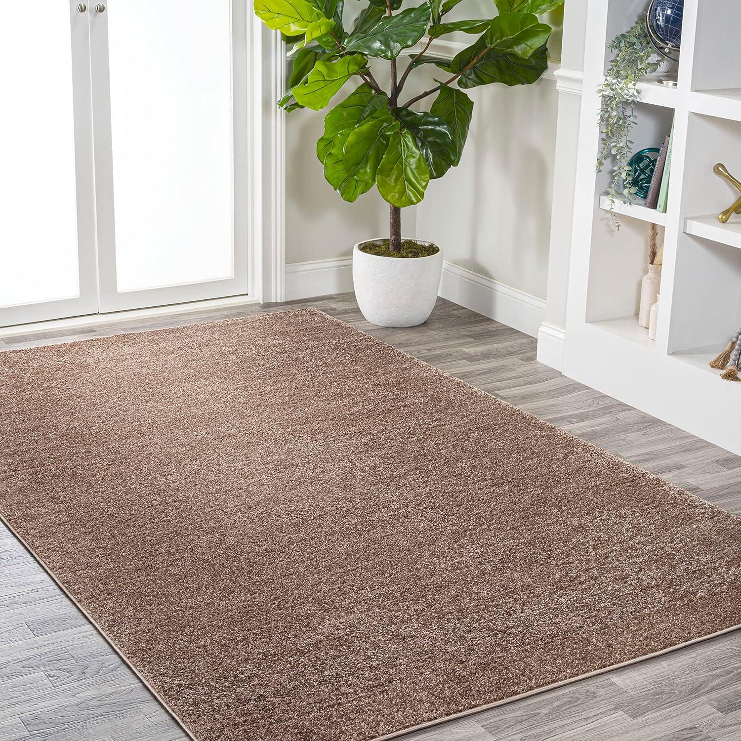 5'x8' Haze Solid Low-Pile Area Rug, Brown - JONATHAN Y