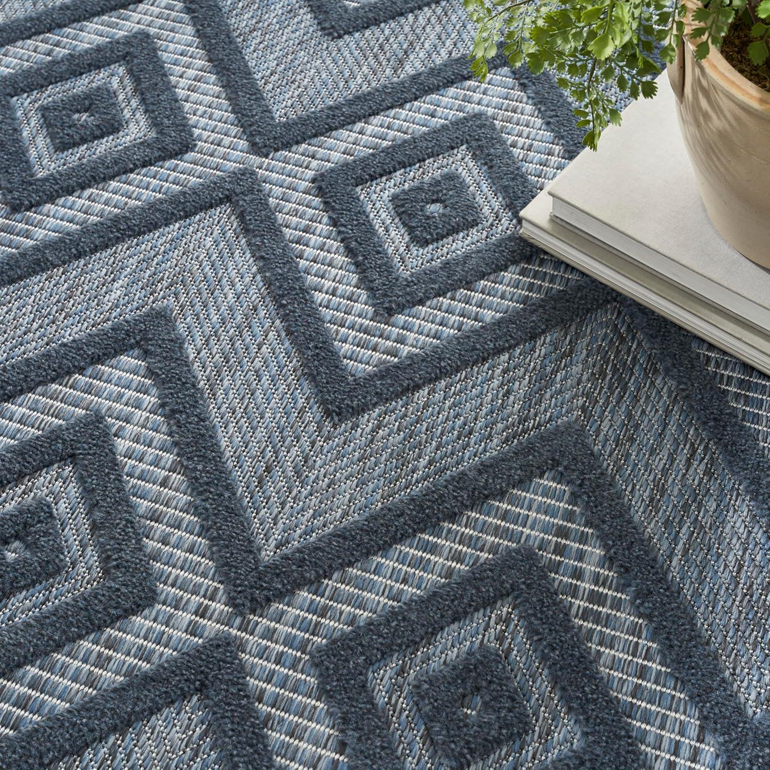 Foundry Select Versatile Diamond Navy Blue Indoor/Outdoor Area Rug
