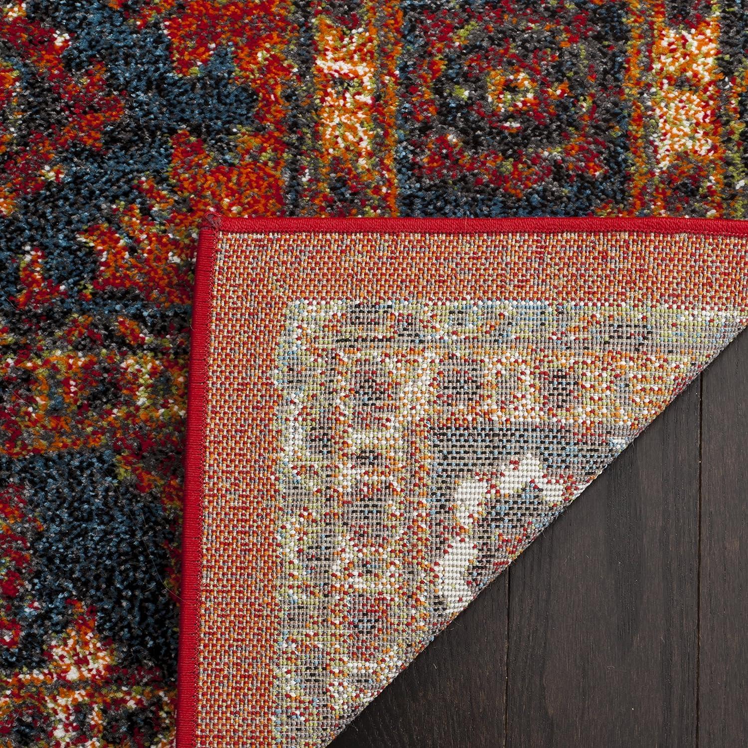 Vintage Hamadan 6'7" Square Orange & Blue Synthetic Area Rug