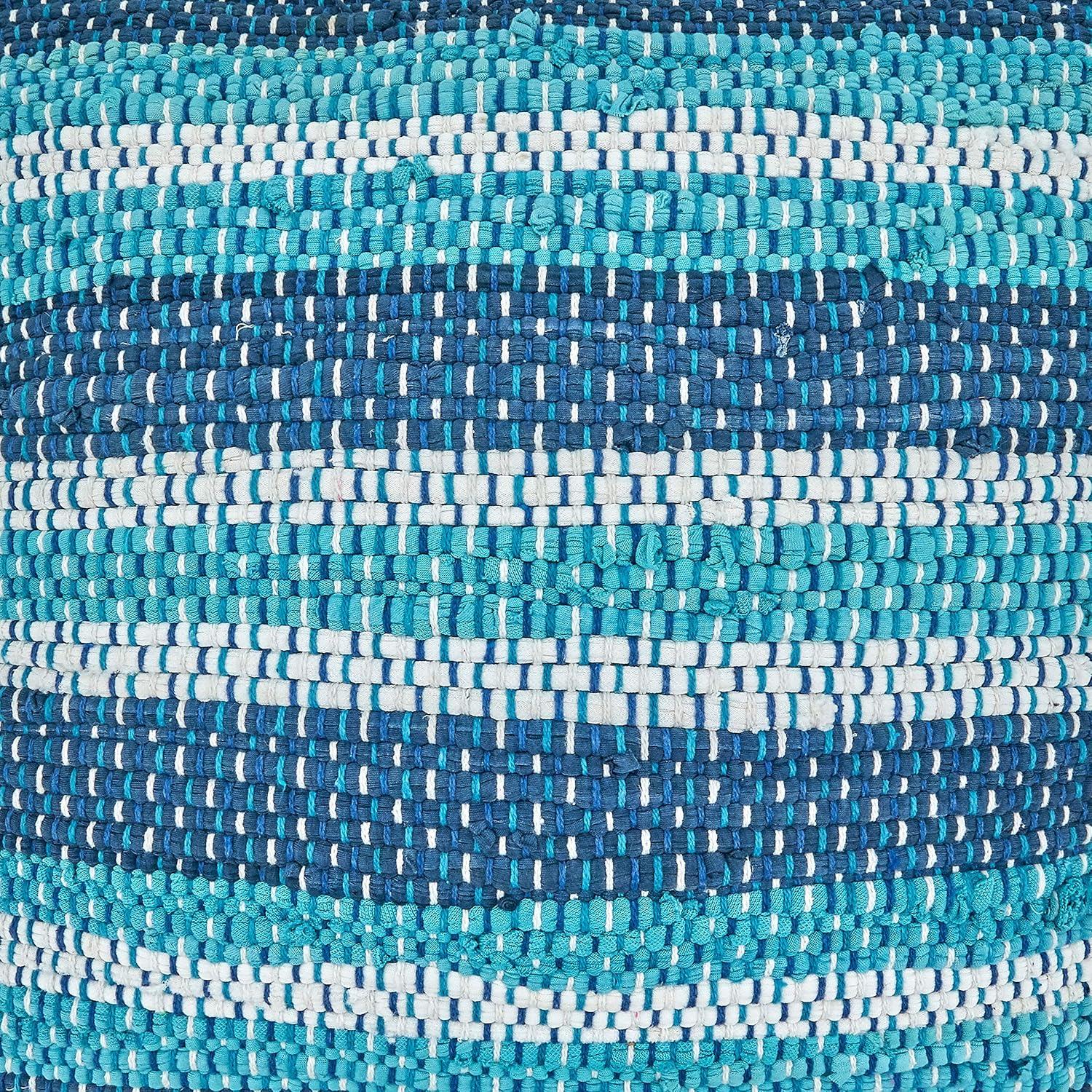 Blue and White Striped Cotton Chindi Pillow Cover