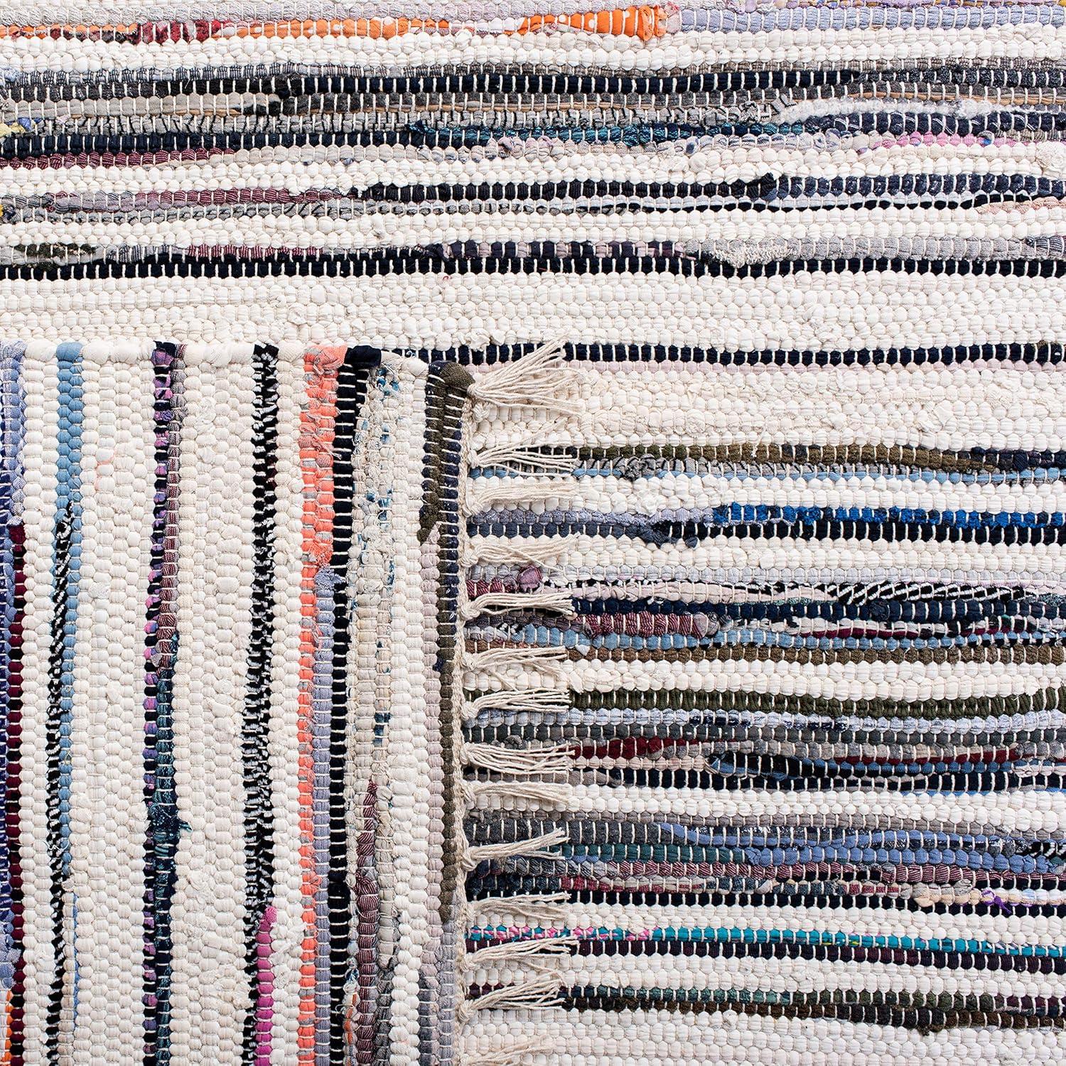 Rag Rug RAR126 Hand Woven Indoor Accent Rug - 4'x6' - Ivory/Charcoal - Safavieh