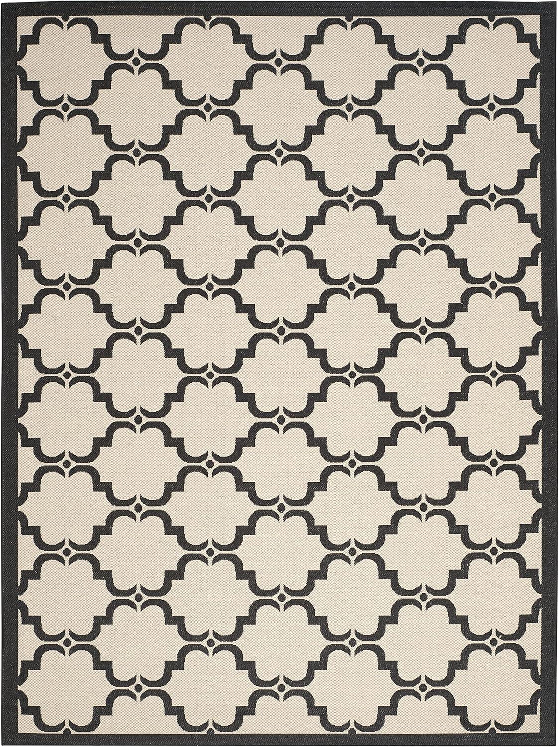 Reversible Beige/Black Synthetic 8'x11' Indoor/Outdoor Rug