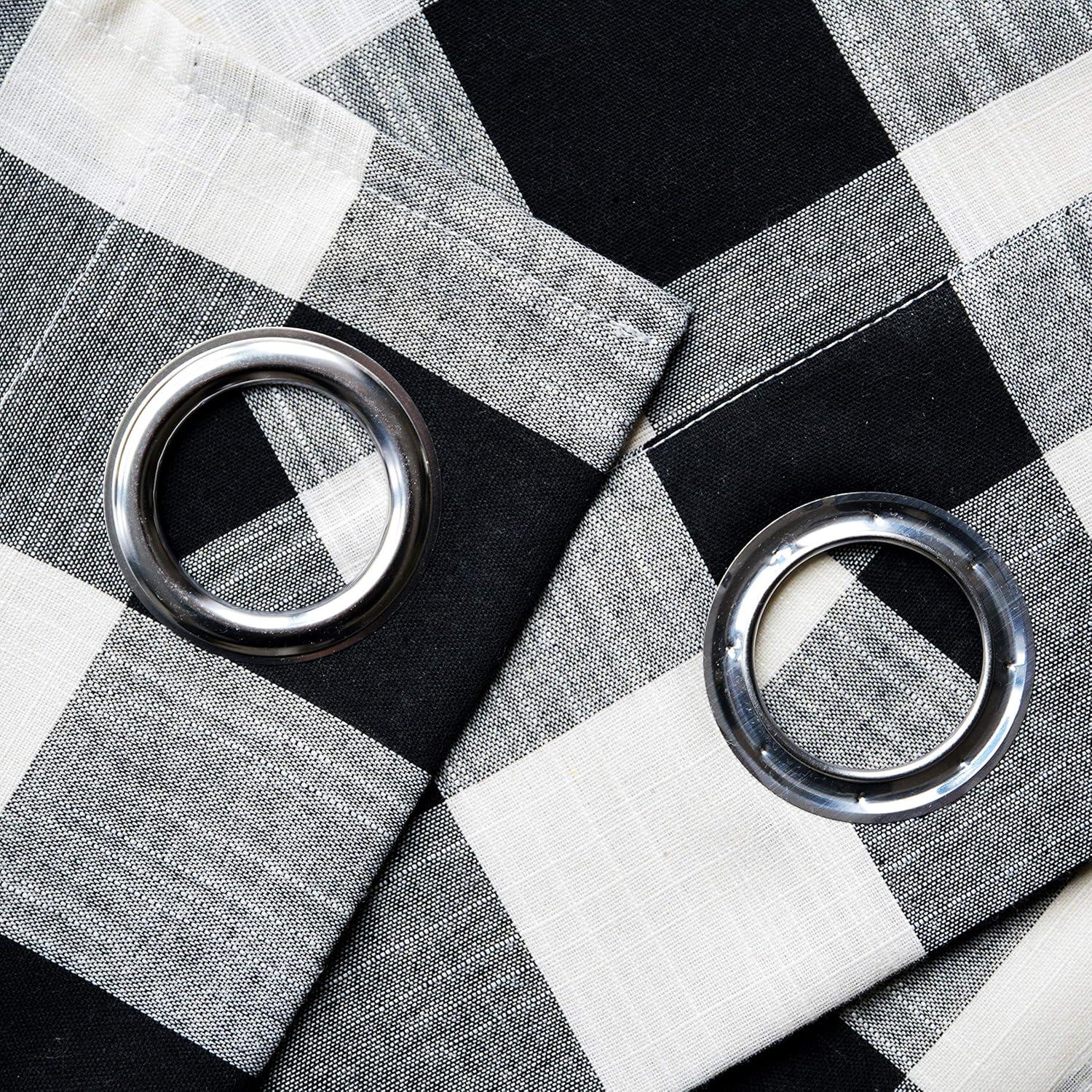 Creativesfun 2 Panels Checks Line Up Set Farmhouse Faux Linen Look Buffalo Plaid Grommet Window Curtain (Black & Cream, Panel 丨W53 X L84-INCH 2PCS)