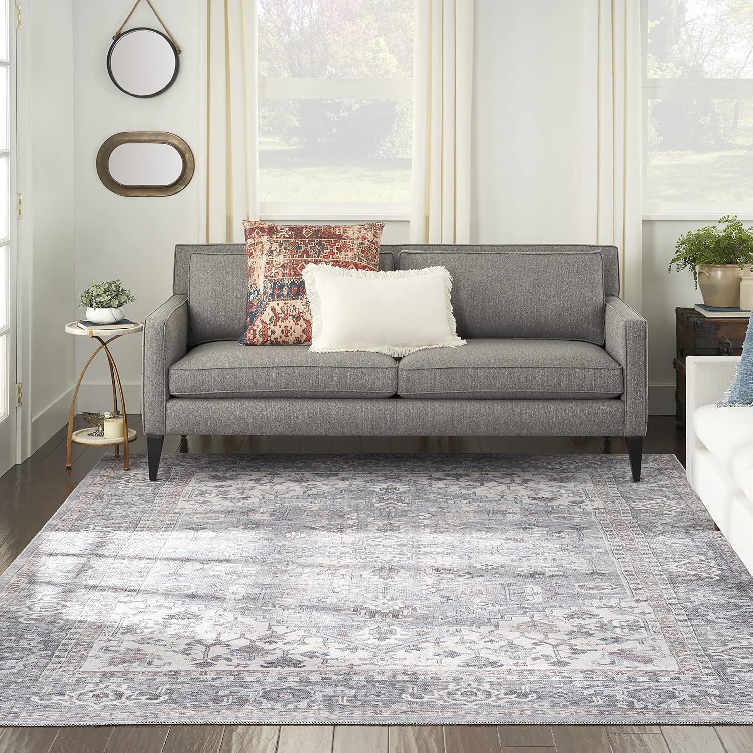 Gray Cotton Chenille Medallion Washable 8' x 10' Area Rug