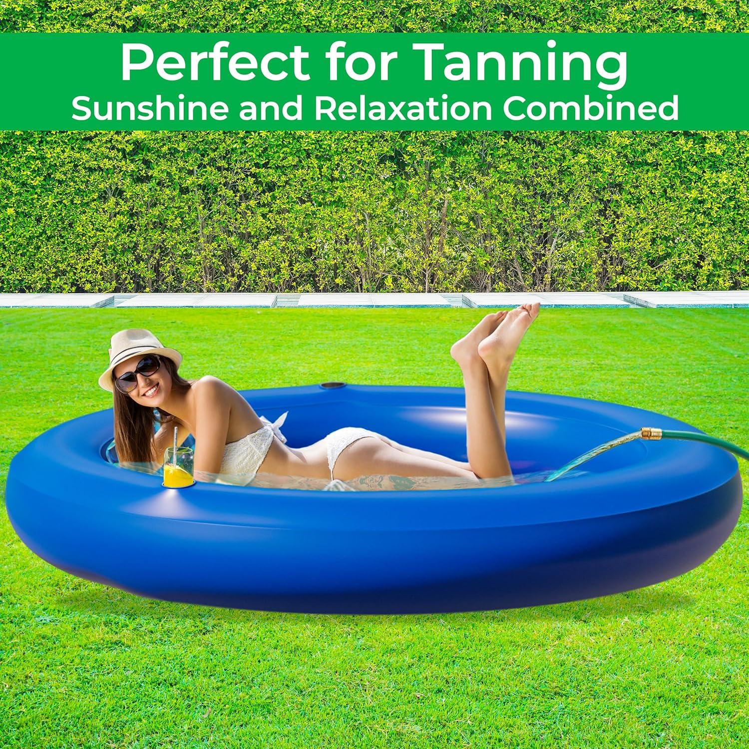 JAMBO Huge Round 76 x 76 Tanning Pool Lounger, Pool Float, Inflatable Sun Tanning Pool Float, Tanning Chair, Pool Floats Adult, Water Lounge Raft Pool Lounger Adults, Tanning Raft Sunchill Tanning Bed
