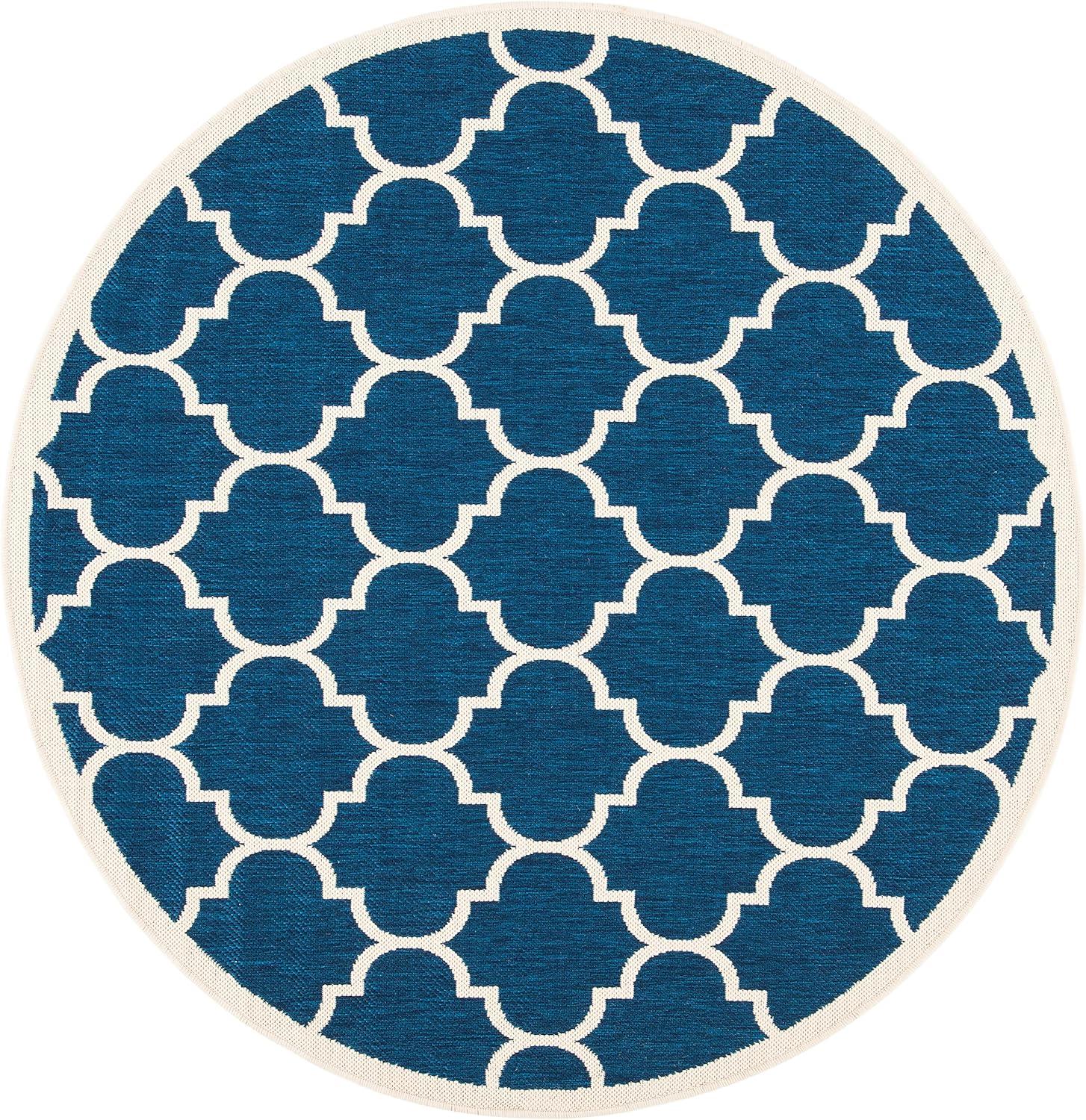 Navy Blue 59'' Round Synthetic Easy-Care Area Rug