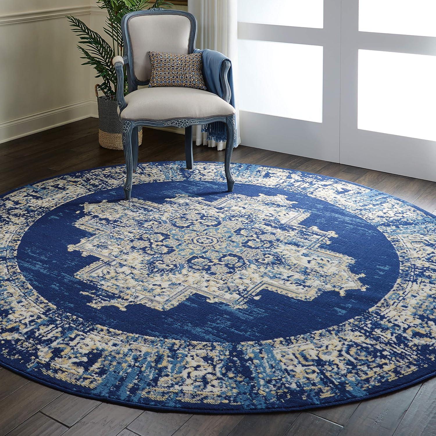 Nourison Grafix Persian Navy Blue 8' x ROUND Area Rug, (8 Round)