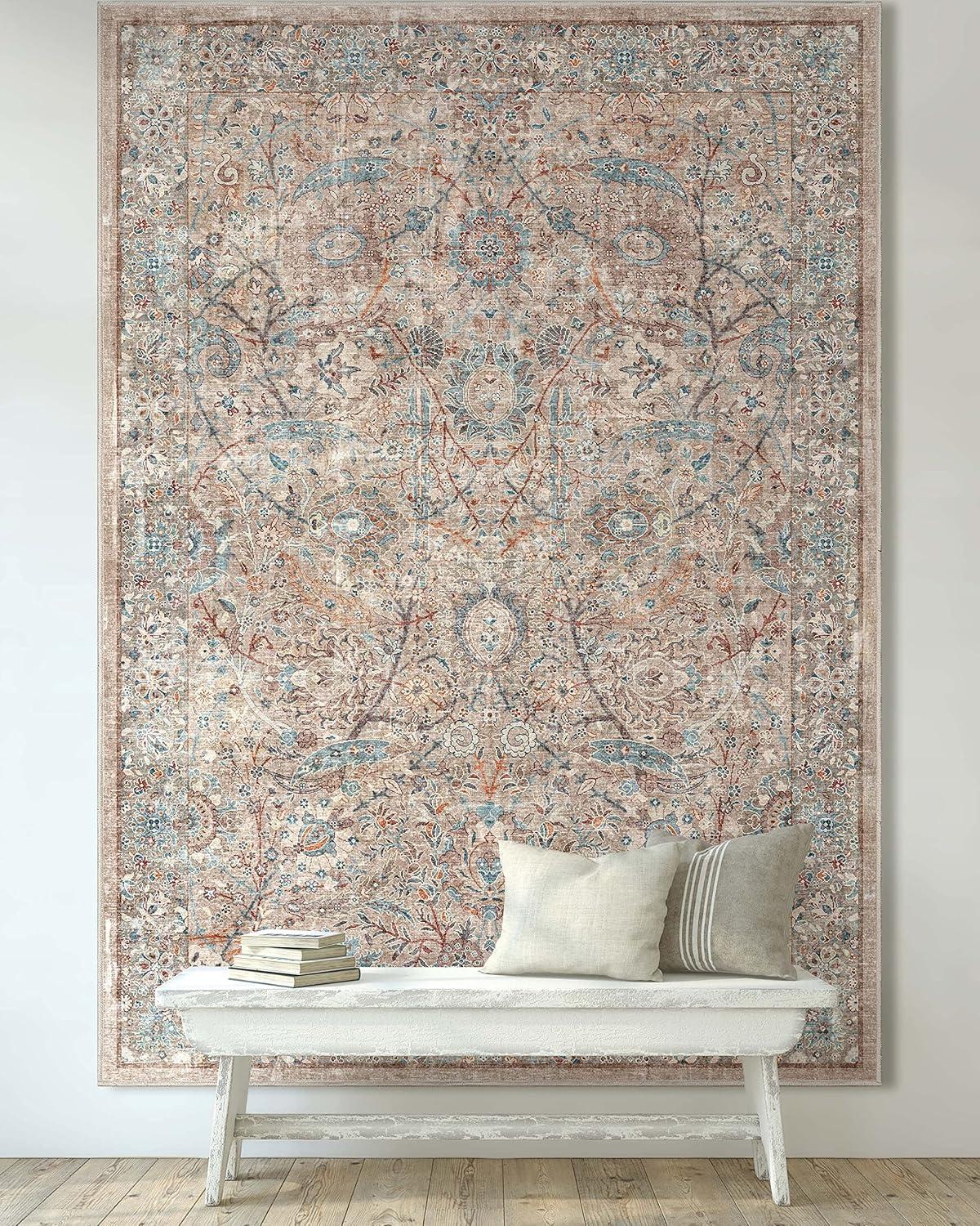 Well Woven Asha Emilia Vintage Persian Floral Ivory 9'10" x 13' Machine Washable Area Rug
