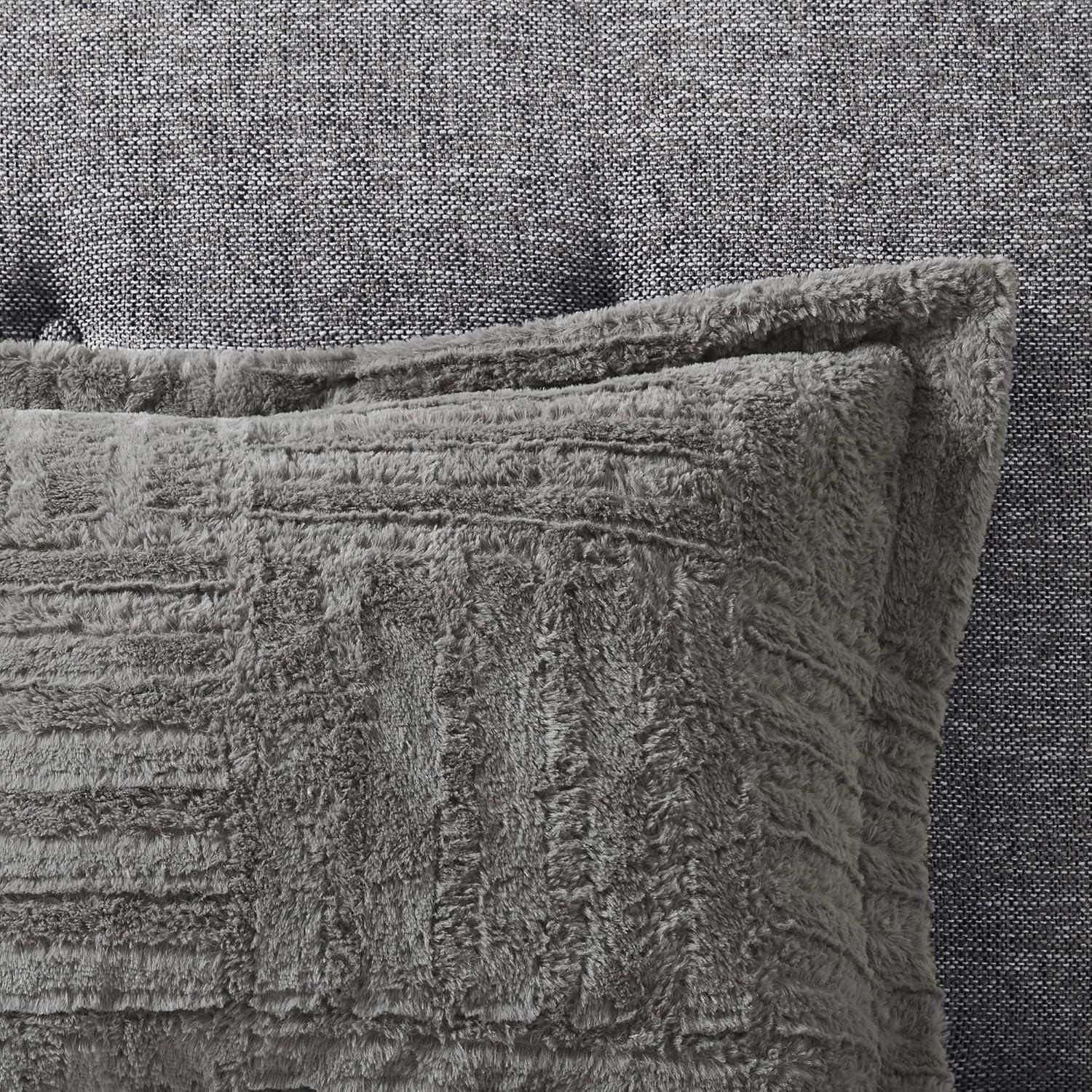 Gray Polar Brushed Faux Fur Comforter Mini Set King/California King 3pc