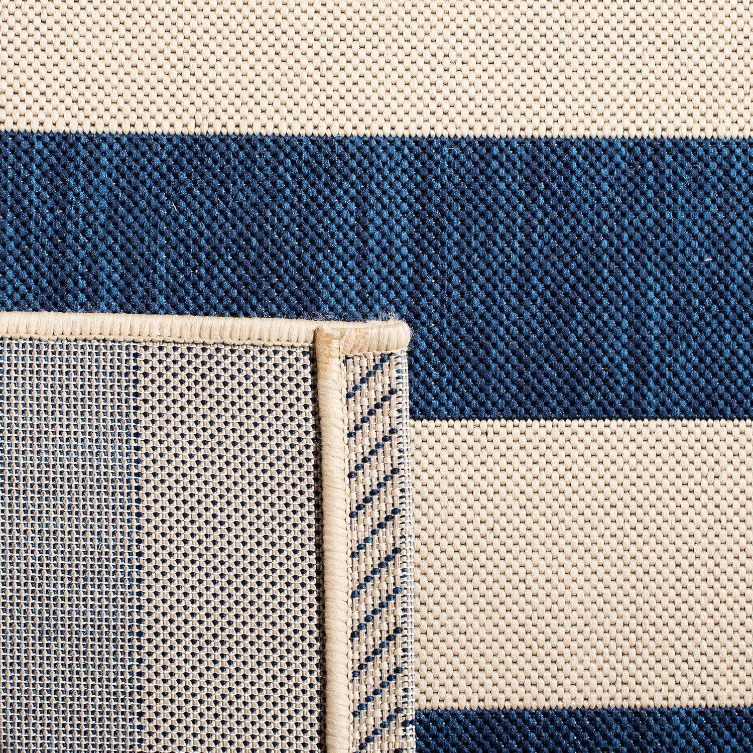 Courtyard CY6812 Power Loomed Indoor/Outdoor Area Rug - Beige/Navy - 6'7"x6'7" - Safavieh.