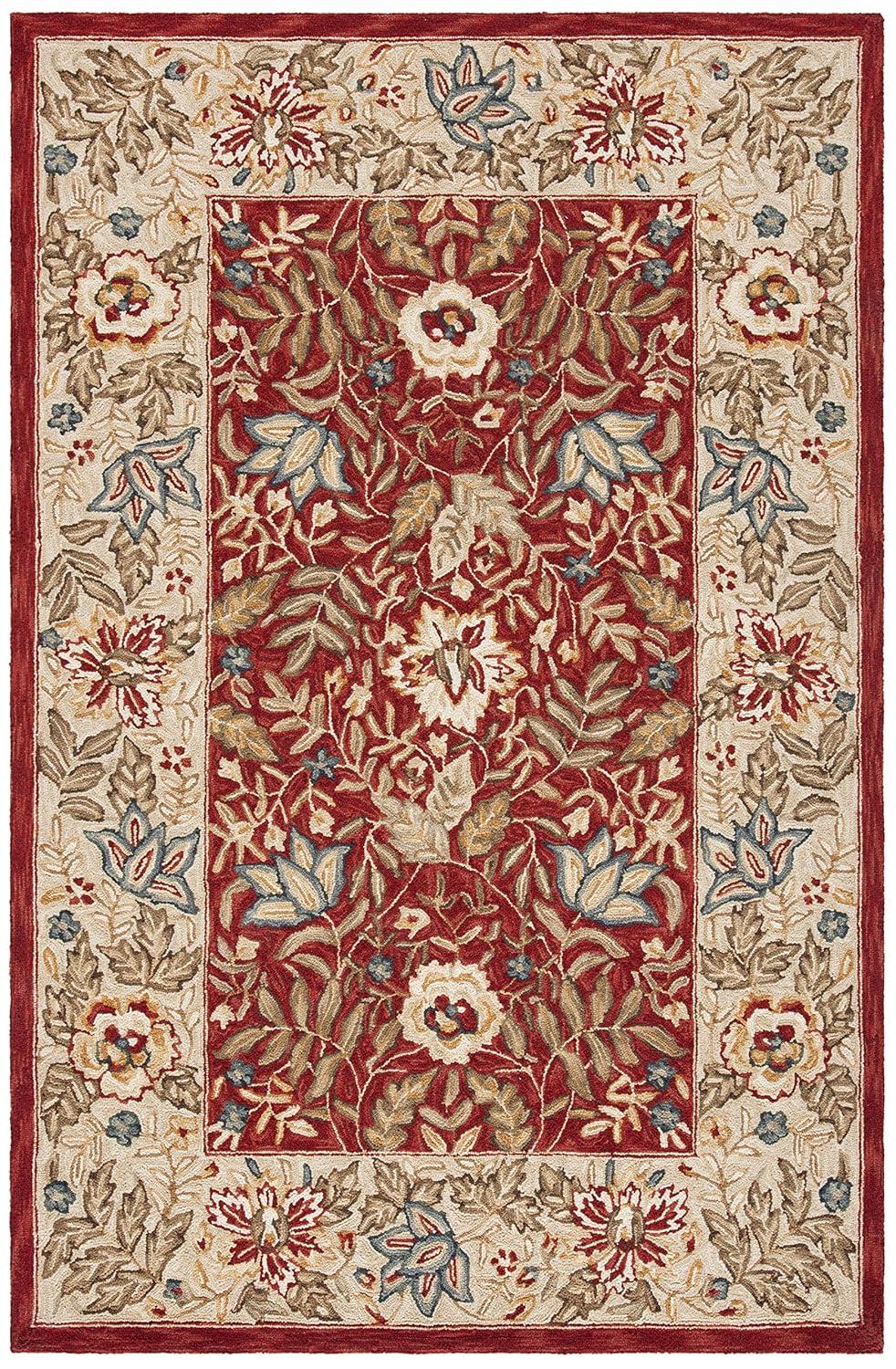Chelsea HK140 Hand Hooked Area Rug - Red/Ivory - 5'3"x8'3" - Safavieh.