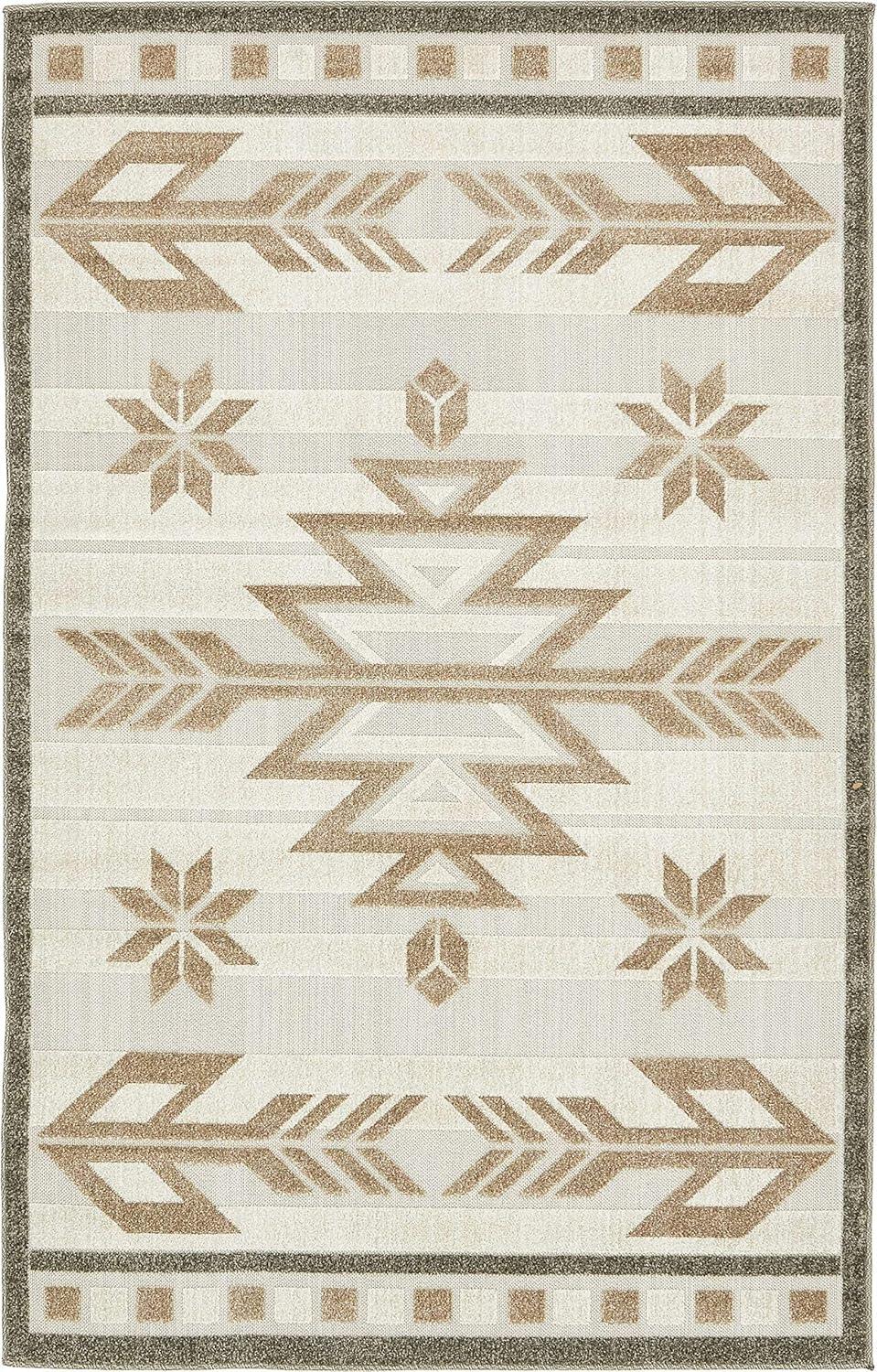 Beige and Brown Rectangular Striped Outdoor Rug