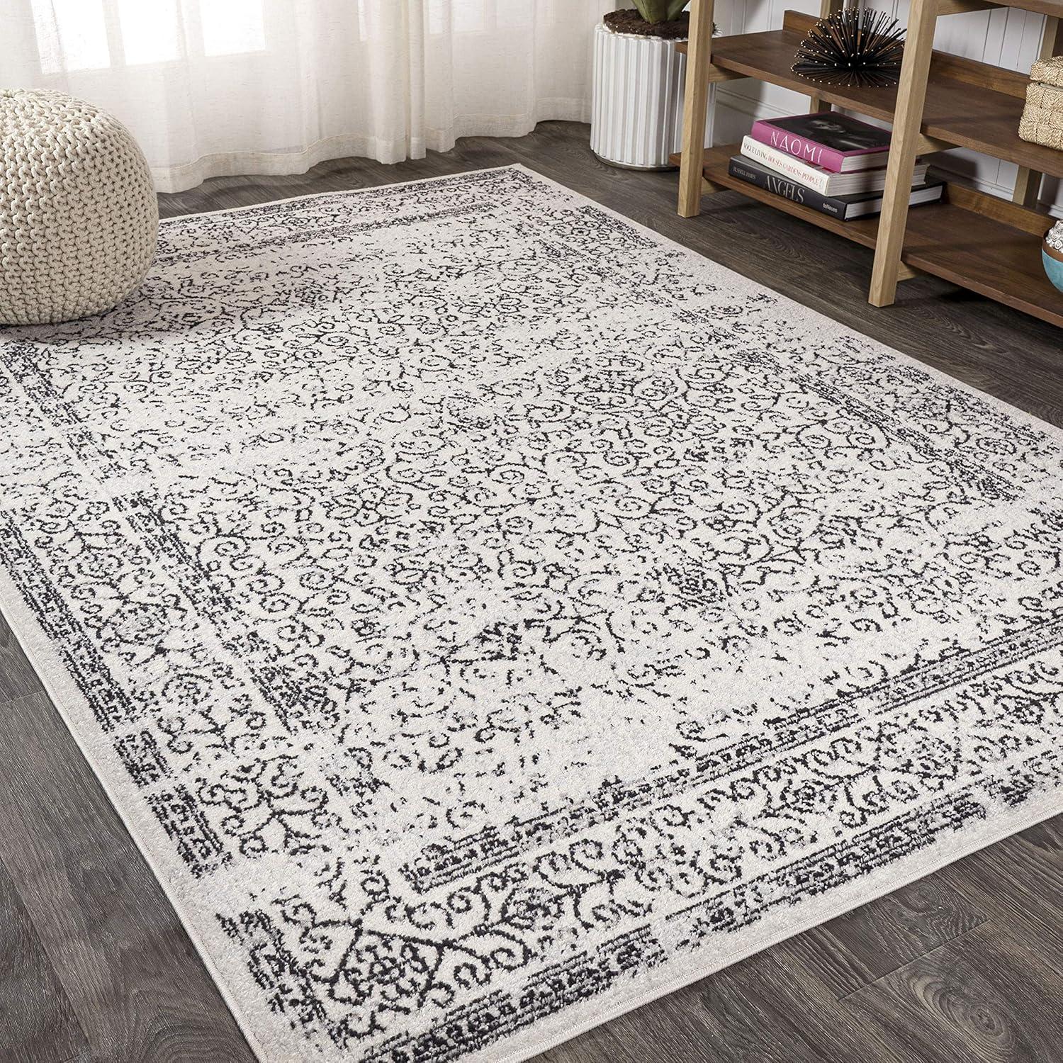 Inigo Black and White Cottage Medallion Area Rug - JONATHAN Y