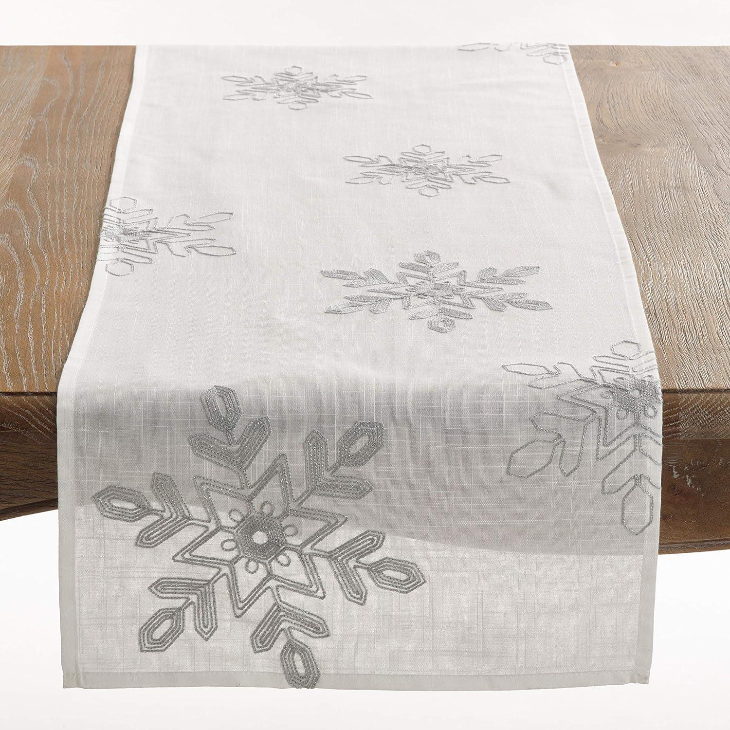 16" x 54" Silver Embroidered Snowflake Table Runner