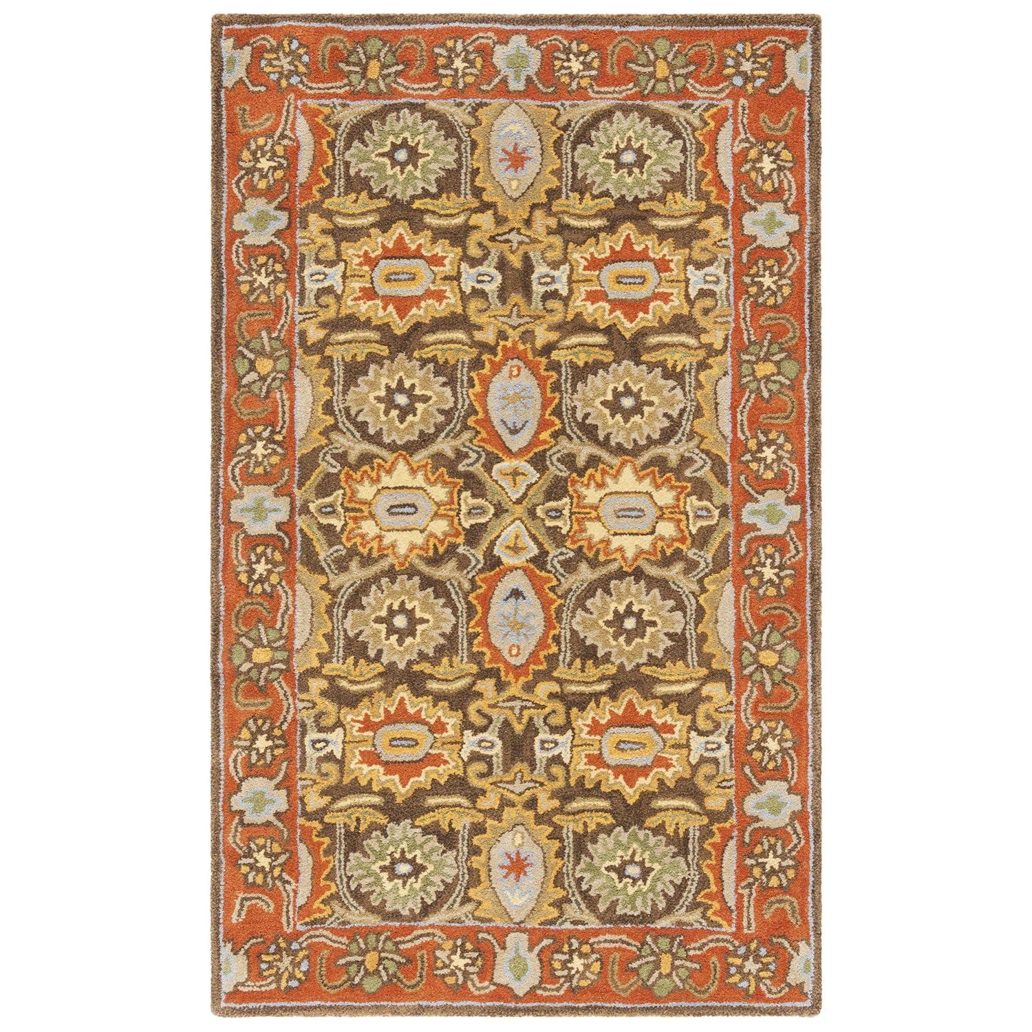 SAFAVIEH Heritage Giles Traditional Wool Area Rug, Chocolate/Tangerine, 4' x 6'