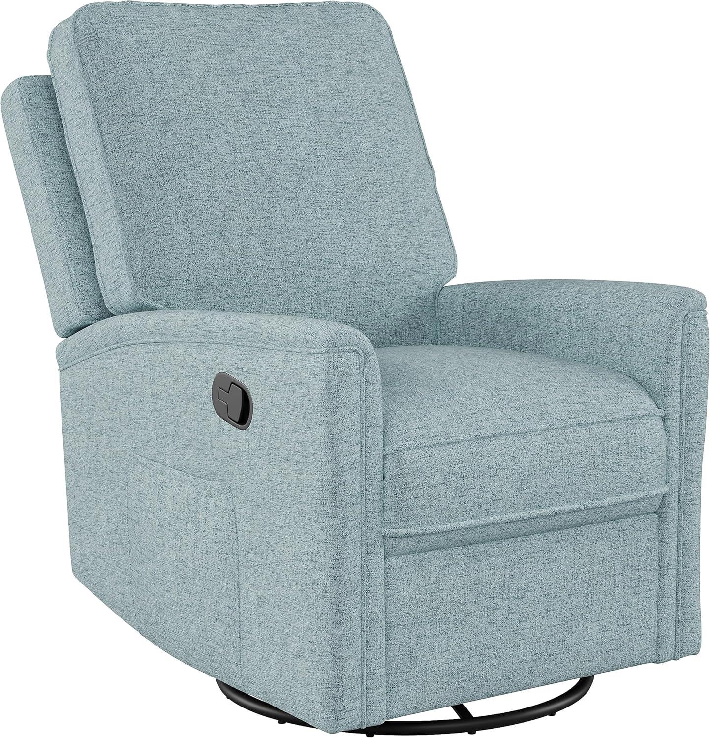 CorLiving Jasmine Swivel Glider Press-Back Recliner Chair Blue: Upholstered Polyester, Metal & Wood Frame, 300lb Capacity