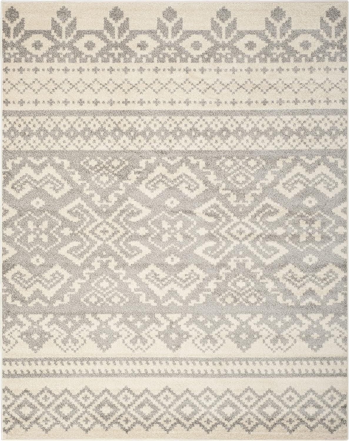 Chic Ivory & Silver Synthetic 10' x 14' Easy-Care Area Rug