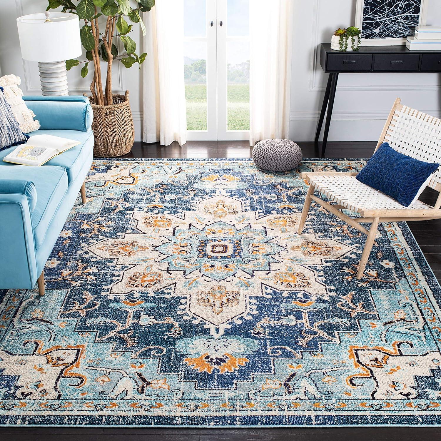 Madison MAD473 Power Loomed Indoor Area Rug - Blue/Light Blue - 9'x9' - Safavieh
