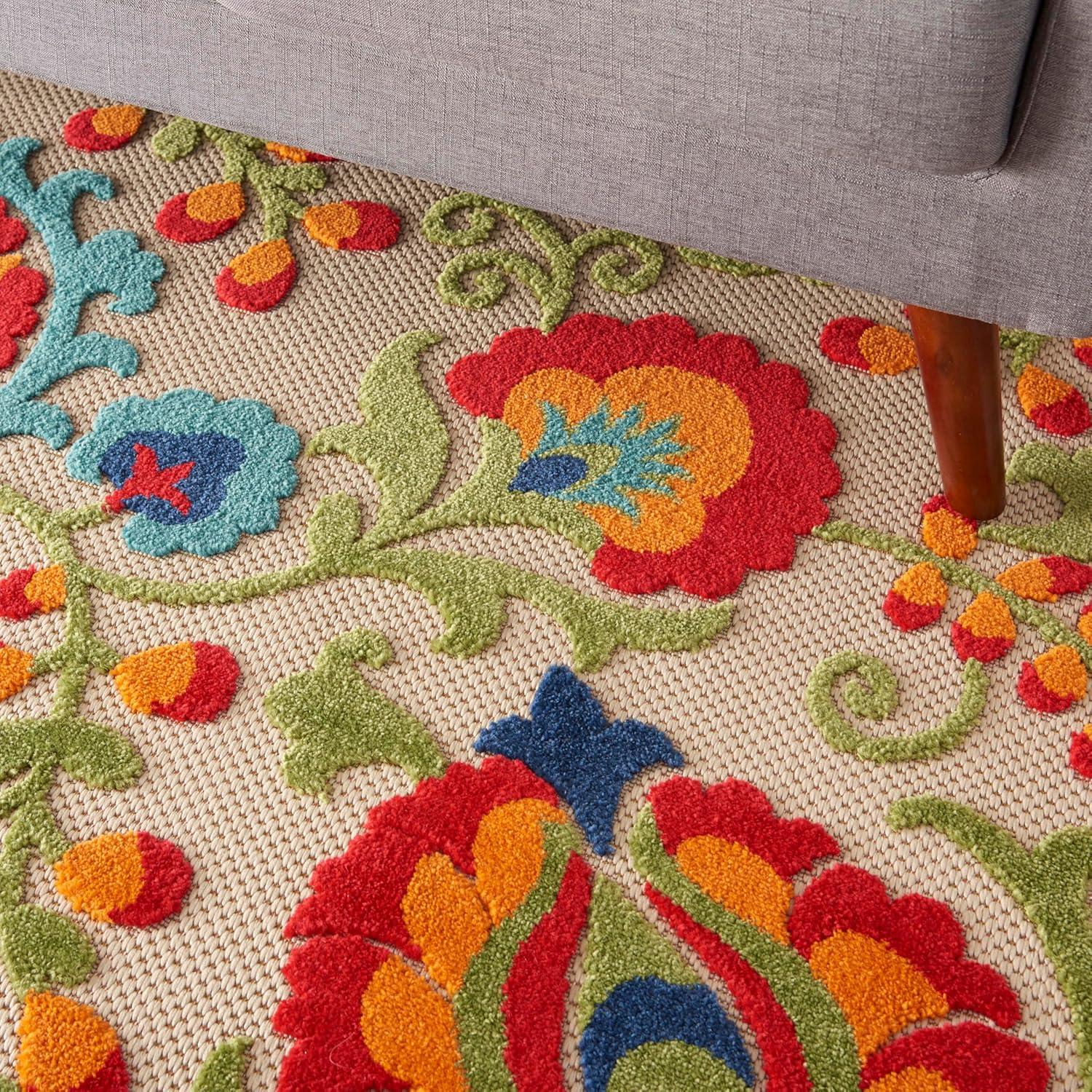 Nourison Aloha Floral Textured Flatweave High-Low Indoor Outdoor Area Rug Multicolor 6' x 9'