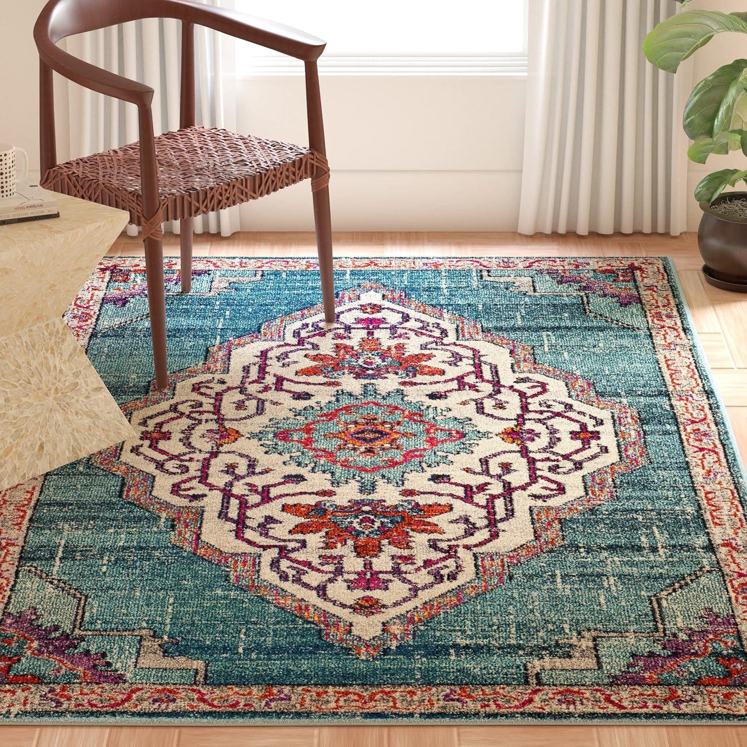 Monaco MNC254 Power Loomed Indoor Area Rug - Blue/Multi - 5'x5' - Safavieh.