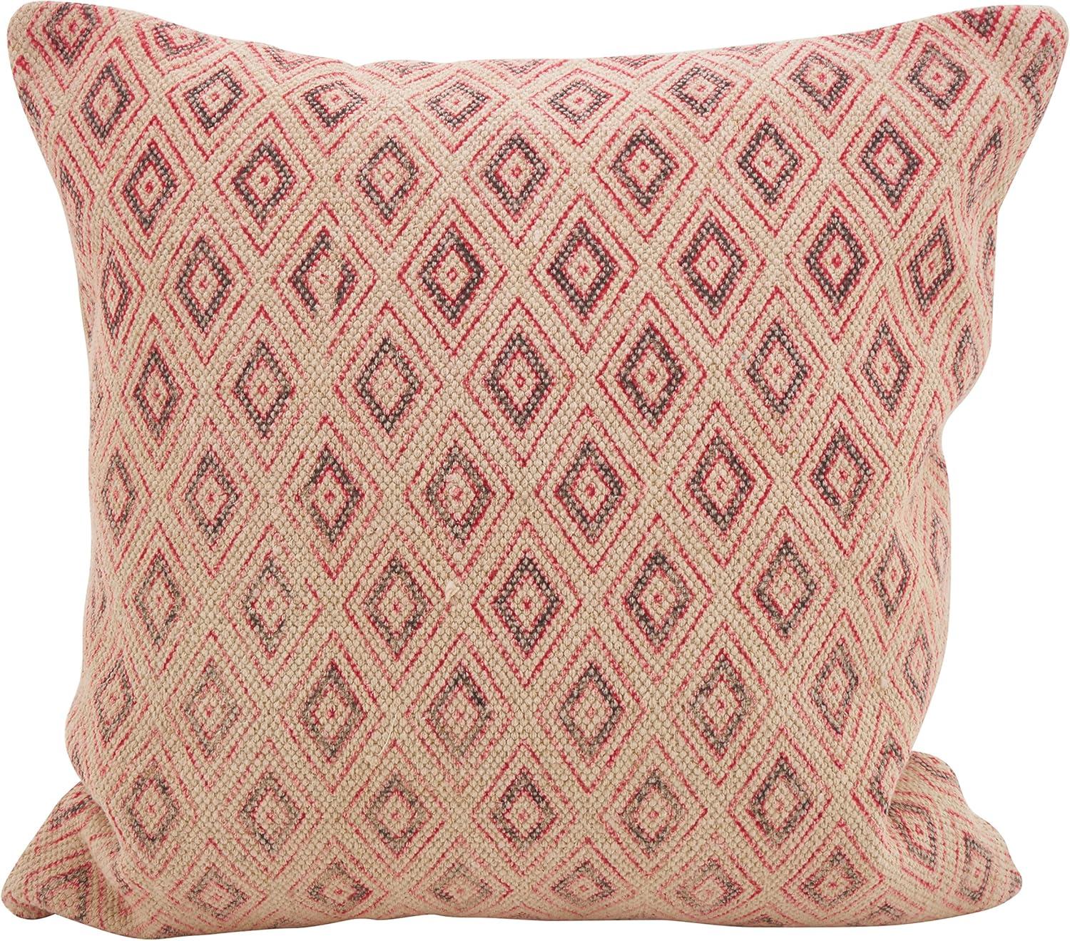 18"x18" Boho Diamond Square Throw Pillow Red - Saro Lifestyle: Cotton Blend, Indoor, Zipper Closure