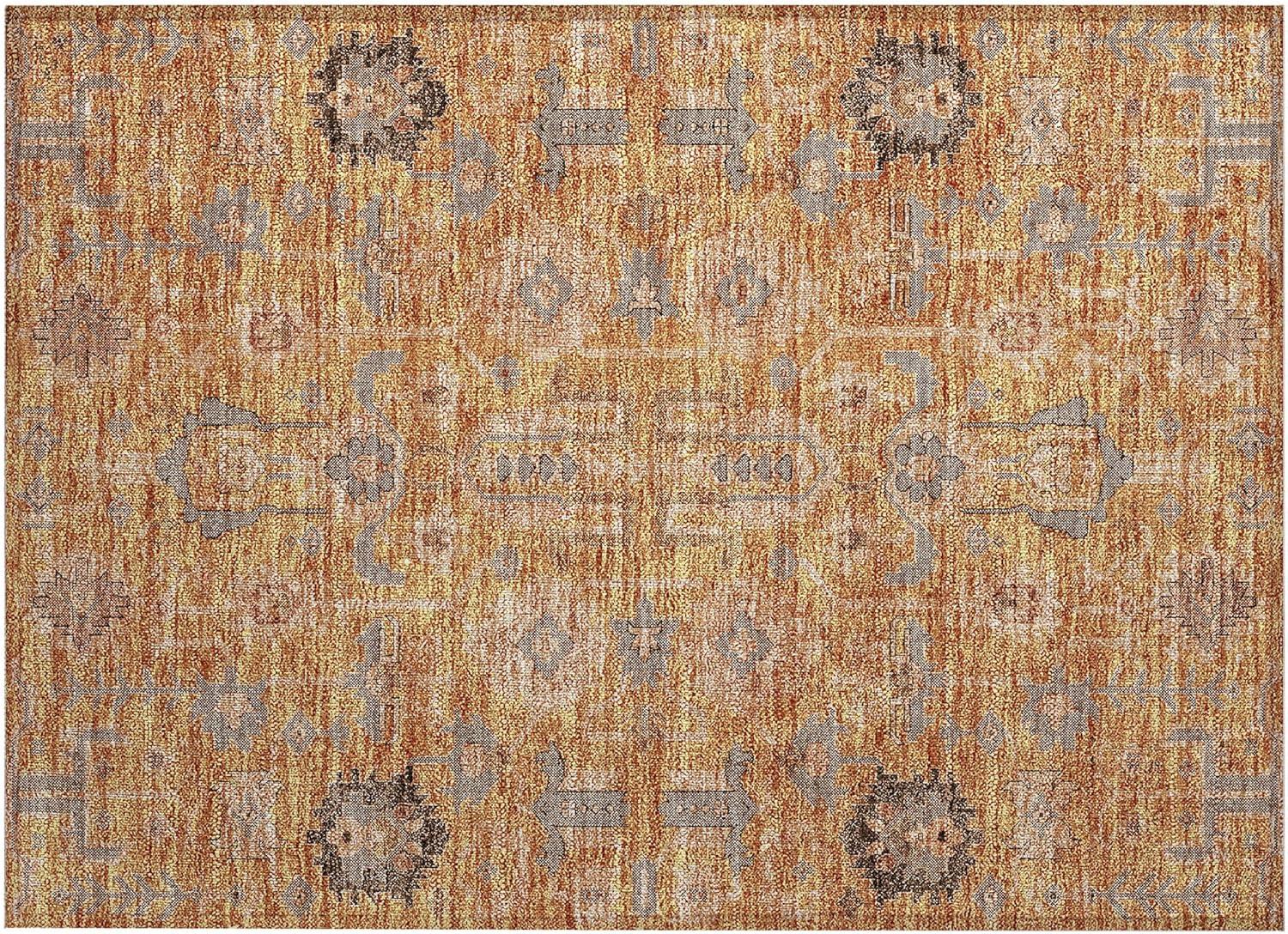 Terracotta and Gray Rectangular Synthetic Flat Woven Rug