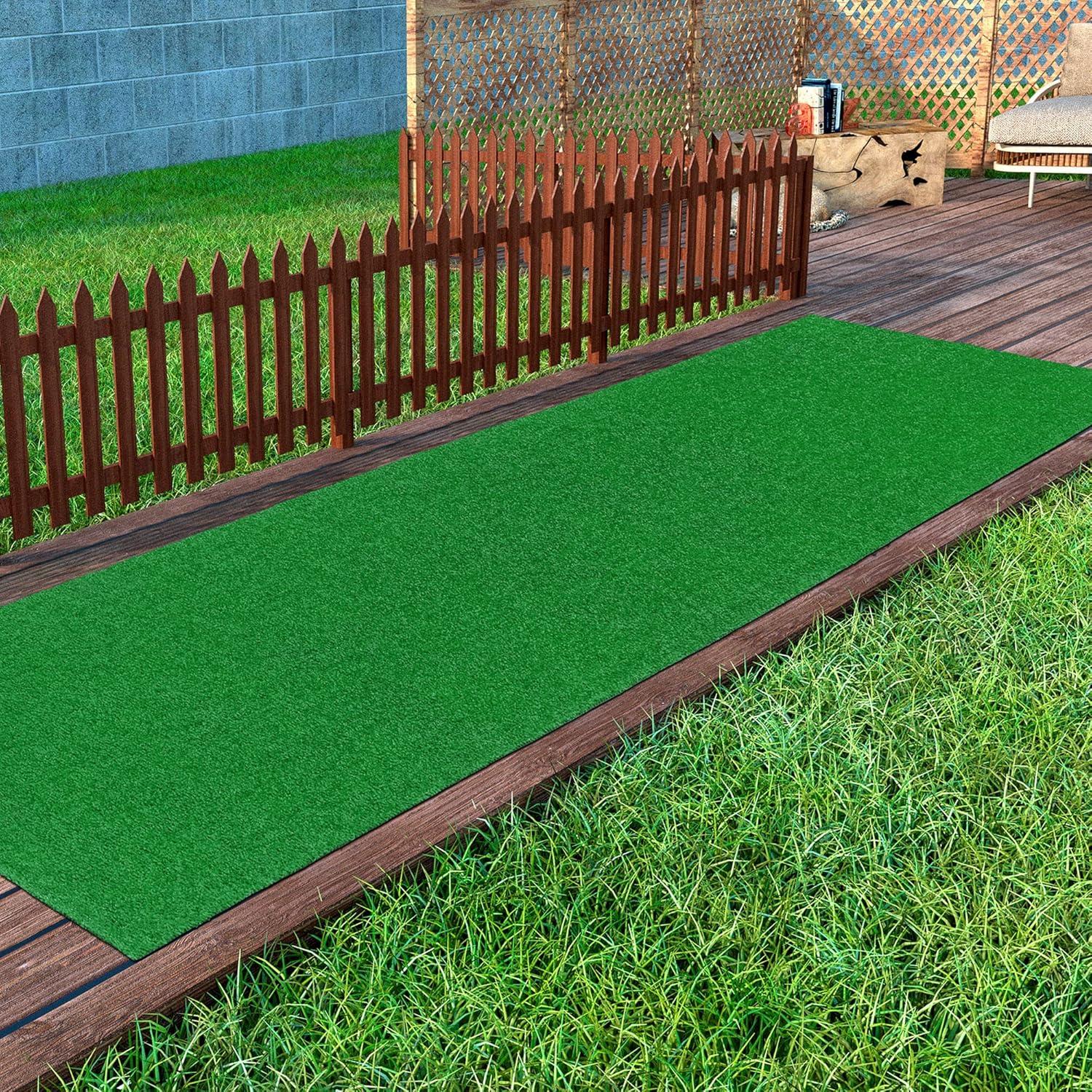 Sweet Home Stores Waterproof 3x10 Indoor/Outdoor Artificial Grass Rug for Patio Pet Deck, 2'7" x 10', Green