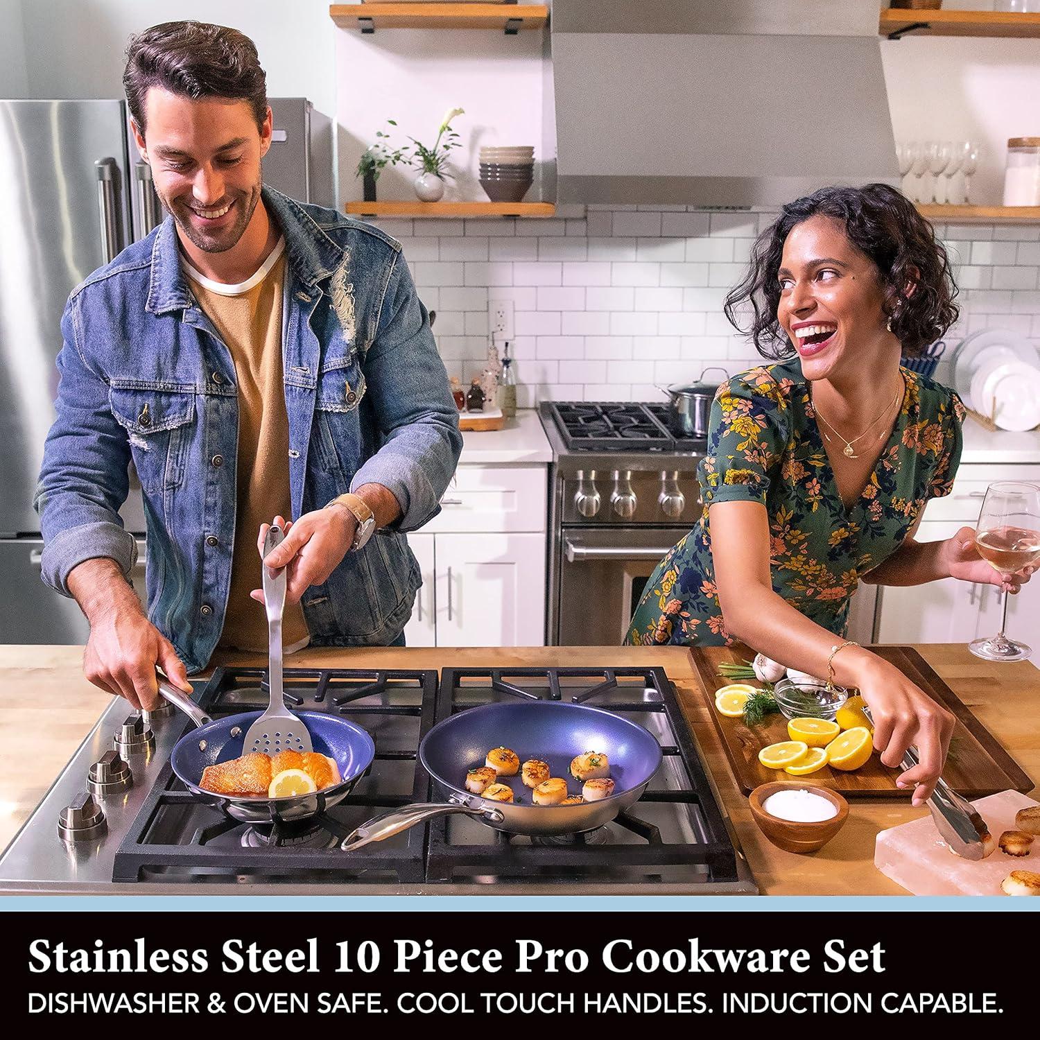 Granitestone Blue 10-Piece Nonstick Stainless Steel Cookware Set