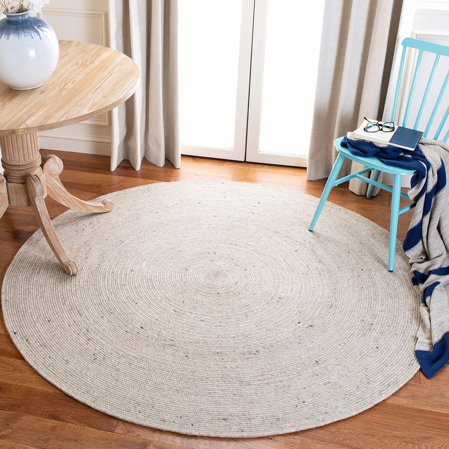 Beige Wool 5' Round Handmade Braided Area Rug