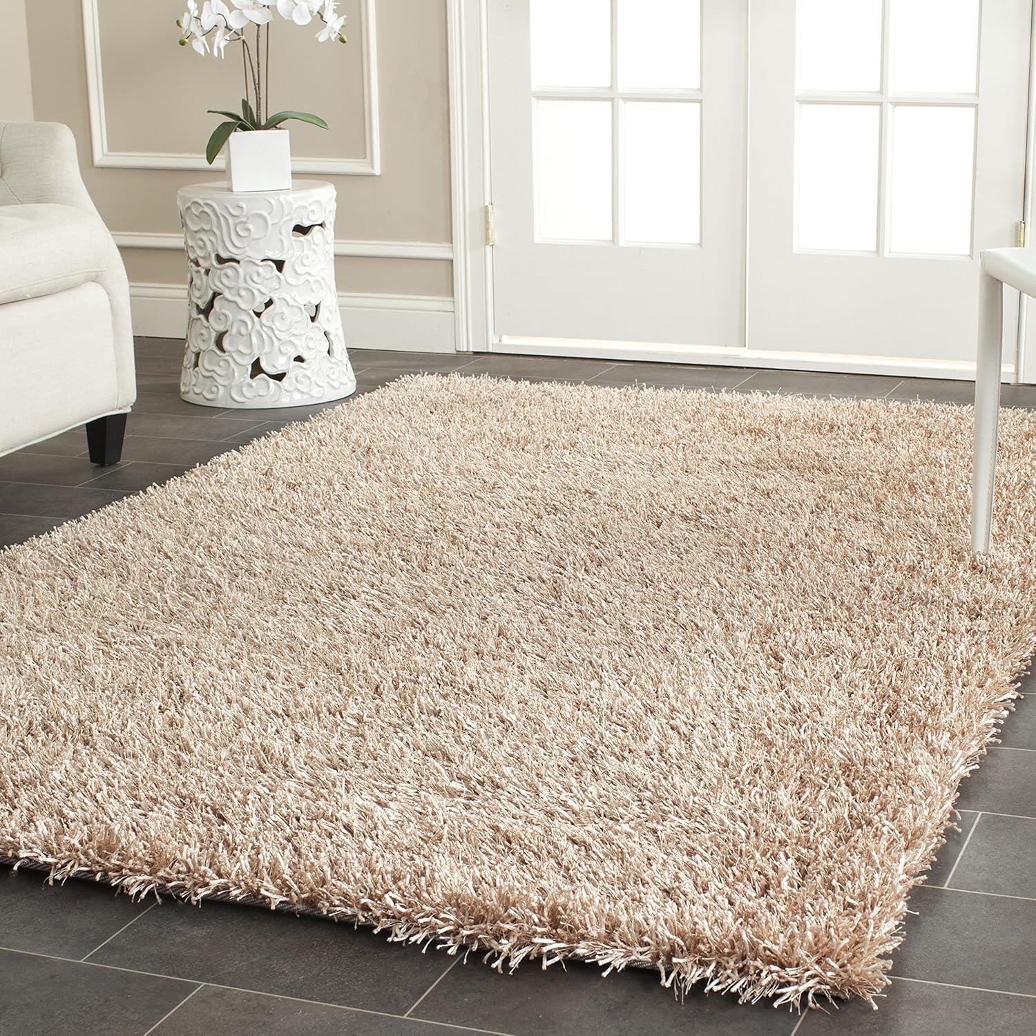 SAFAVIEH New Orleans Darius Solid Polyester Shag Area Rug, Chocolate, 5' x 8'