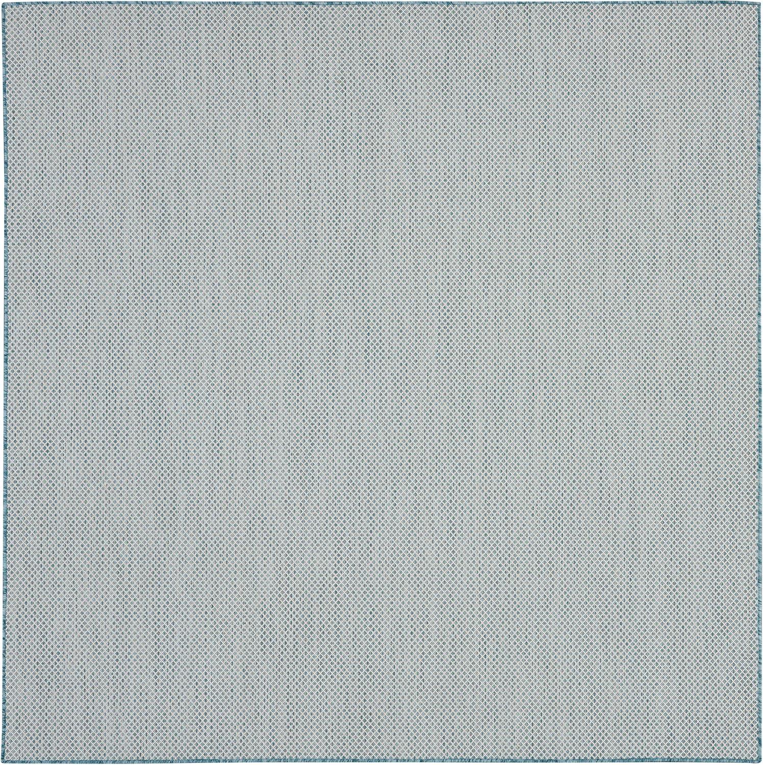 Ivory Aqua Geometric Square 6 ft Synthetic Rug