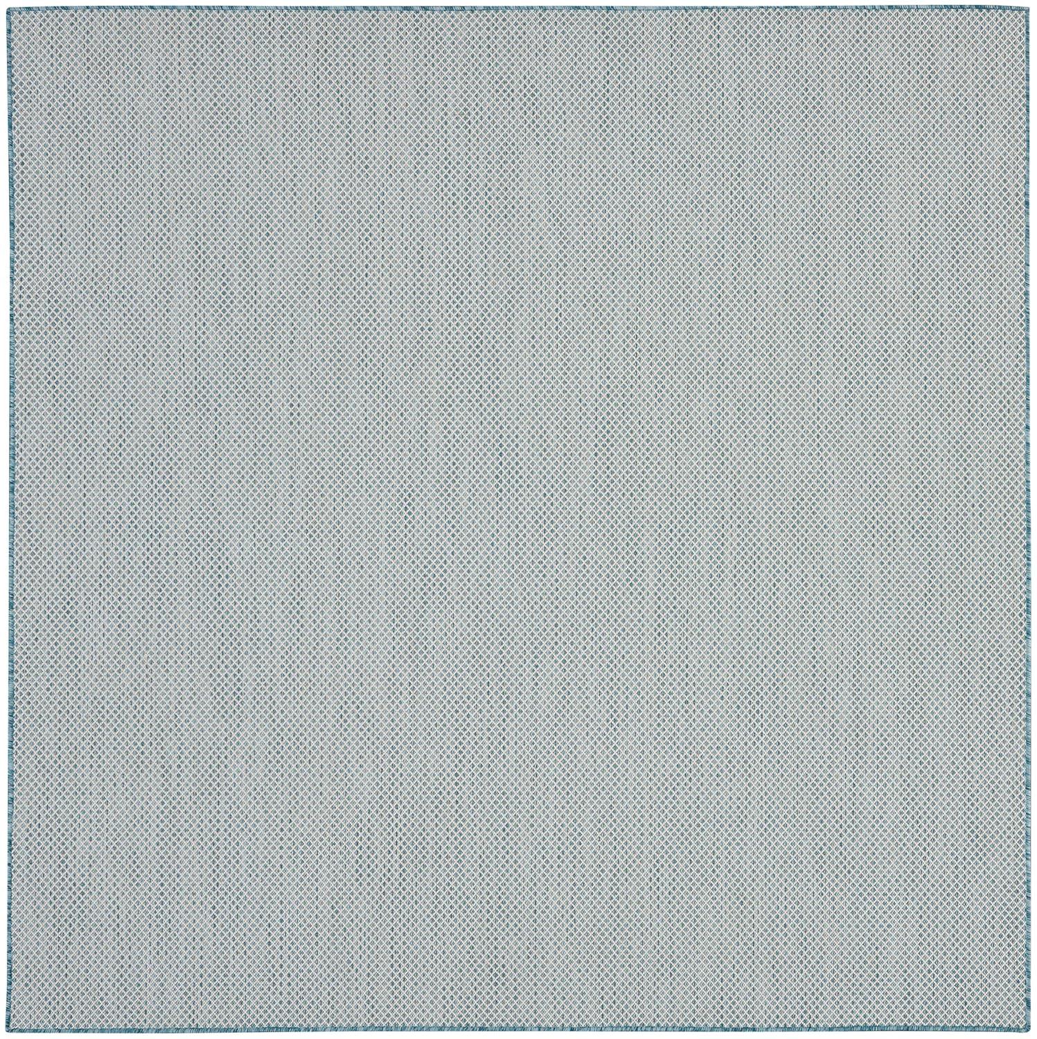 Nourison 6' x 6' Courtyard Modern Easy Care Flatweave Indoor Outdoor Square Rug Ivory/Aqua