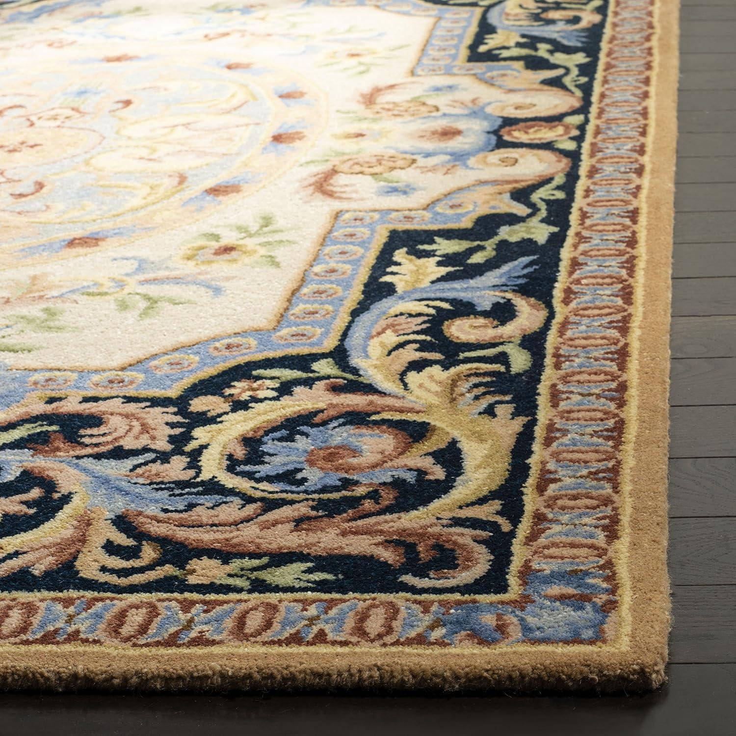 Savonnerie SAV116 Hand Tufted Area Rug - Ivory/Navy - 8'x10' - Safavieh.