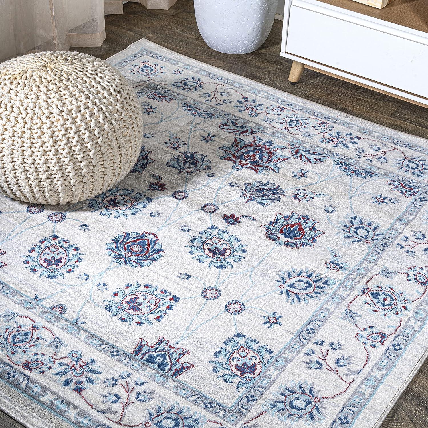 5' x 5' Modern Persian Vintage Moroccan Traditional Area Rug, Ivory/Blue/Red - JONATHAN Y